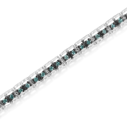 Haus of Brilliance Black Rhodium over .925 Sterling Silver 1.0 Cttw Rose Cut Diamond Double-Link 7&quot; Tennis Bracelet (Blue Color, I1-I2 Clarity)