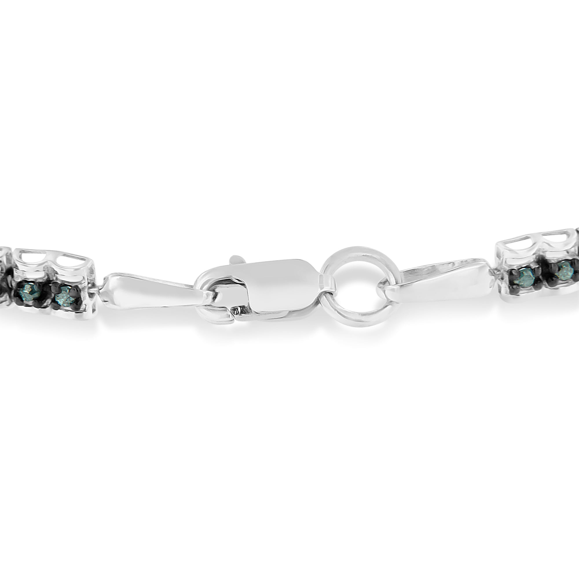 Haus of Brilliance Black Rhodium over .925 Sterling Silver 1.0 Cttw Rose Cut Diamond Double-Link 7&quot; Tennis Bracelet (Blue Color, I1-I2 Clarity)