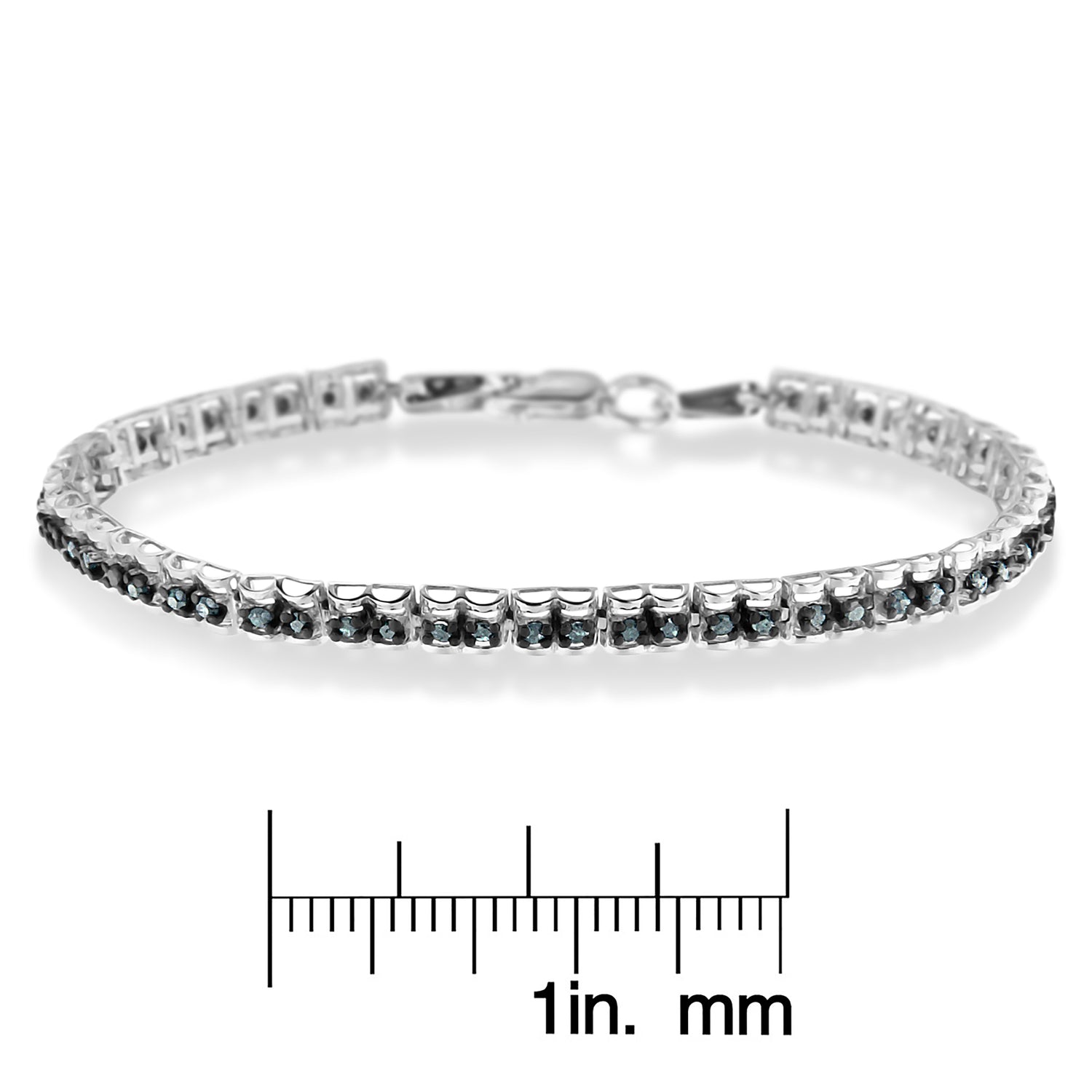 Haus of Brilliance Black Rhodium over .925 Sterling Silver 1.0 Cttw Rose Cut Diamond Double-Link 7&quot; Tennis Bracelet (Blue Color, I1-I2 Clarity)
