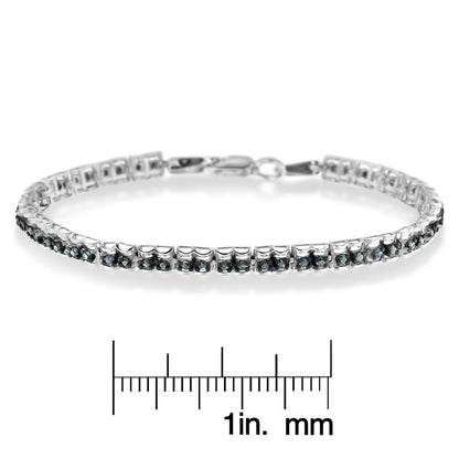 Haus of Brilliance Black Rhodium over .925 Sterling Silver 1.0 Cttw Rose Cut Diamond Double-Link 7&quot; Tennis Bracelet (Blue Color, I1-I2 Clarity)