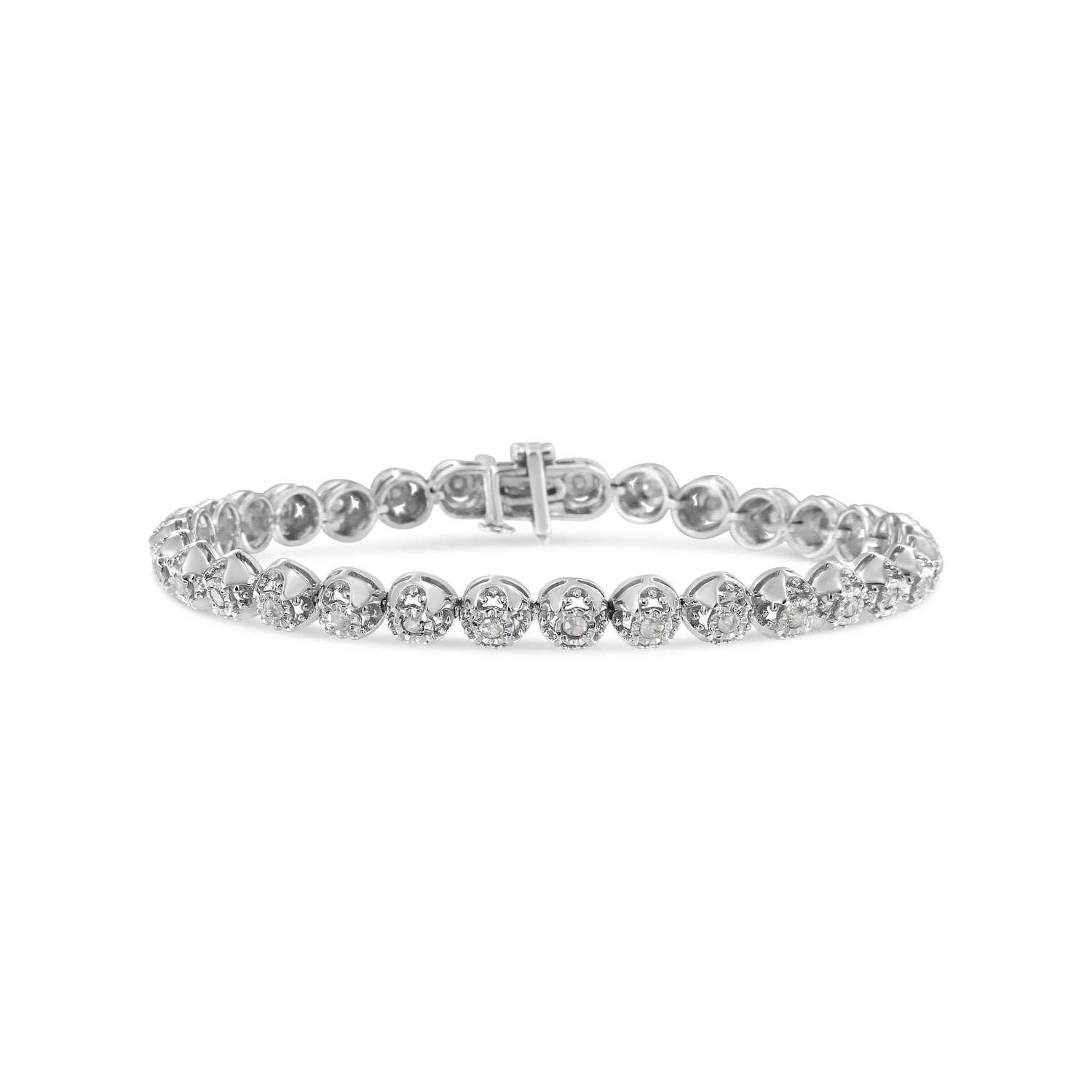 Haus of Brilliance .925 Sterling Silver 1.0 Cttw Diamond Miracle-Plate Open Quatrefoil Flower Circle-Link 7&quot; Tennis Bracelet (I-J color, I3 clarity)