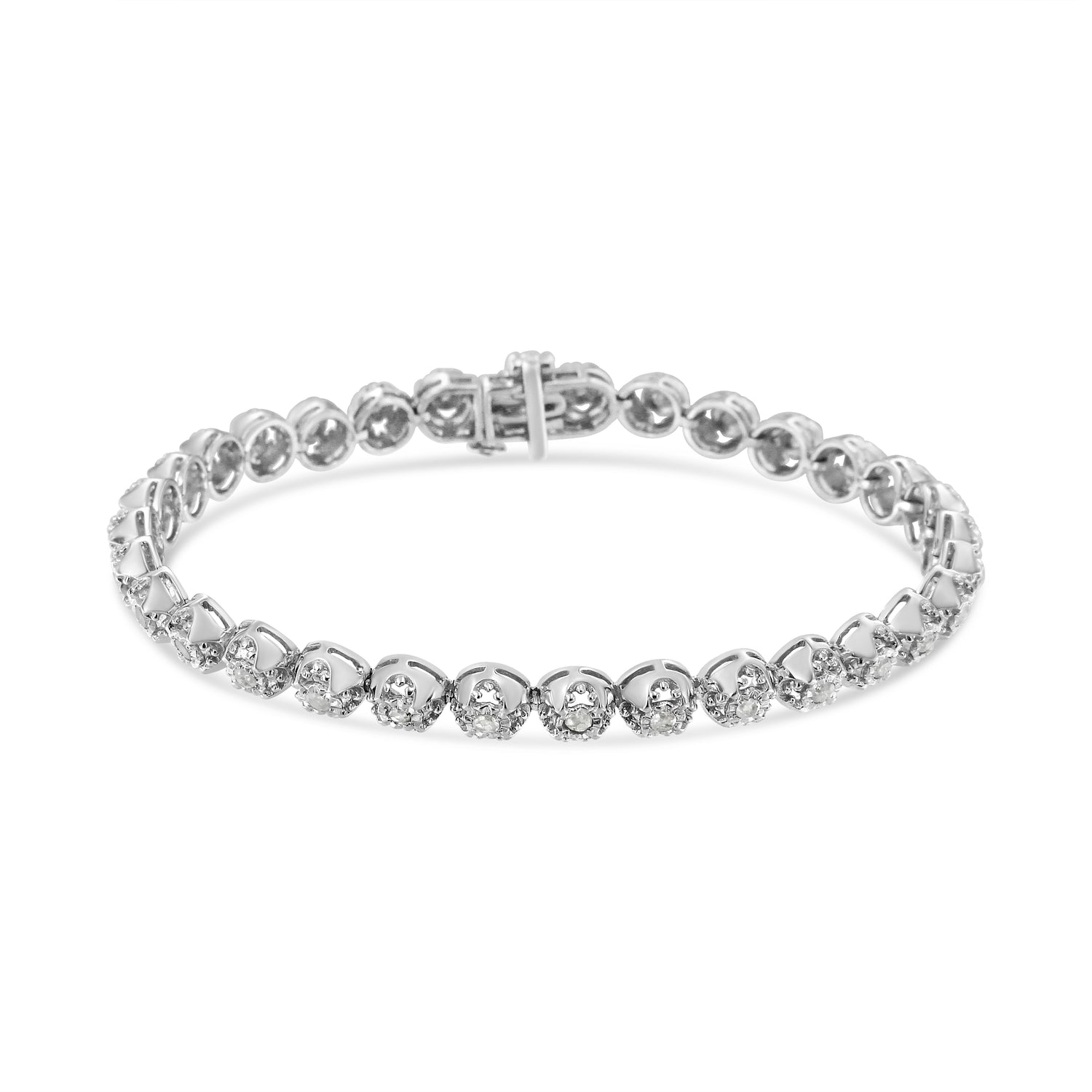 Haus of Brilliance .925 Sterling Silver 1.0 Cttw Diamond Miracle-Plate Open Quatrefoil Flower Circle-Link 7&quot; Tennis Bracelet (I-J color, I3 clarity)