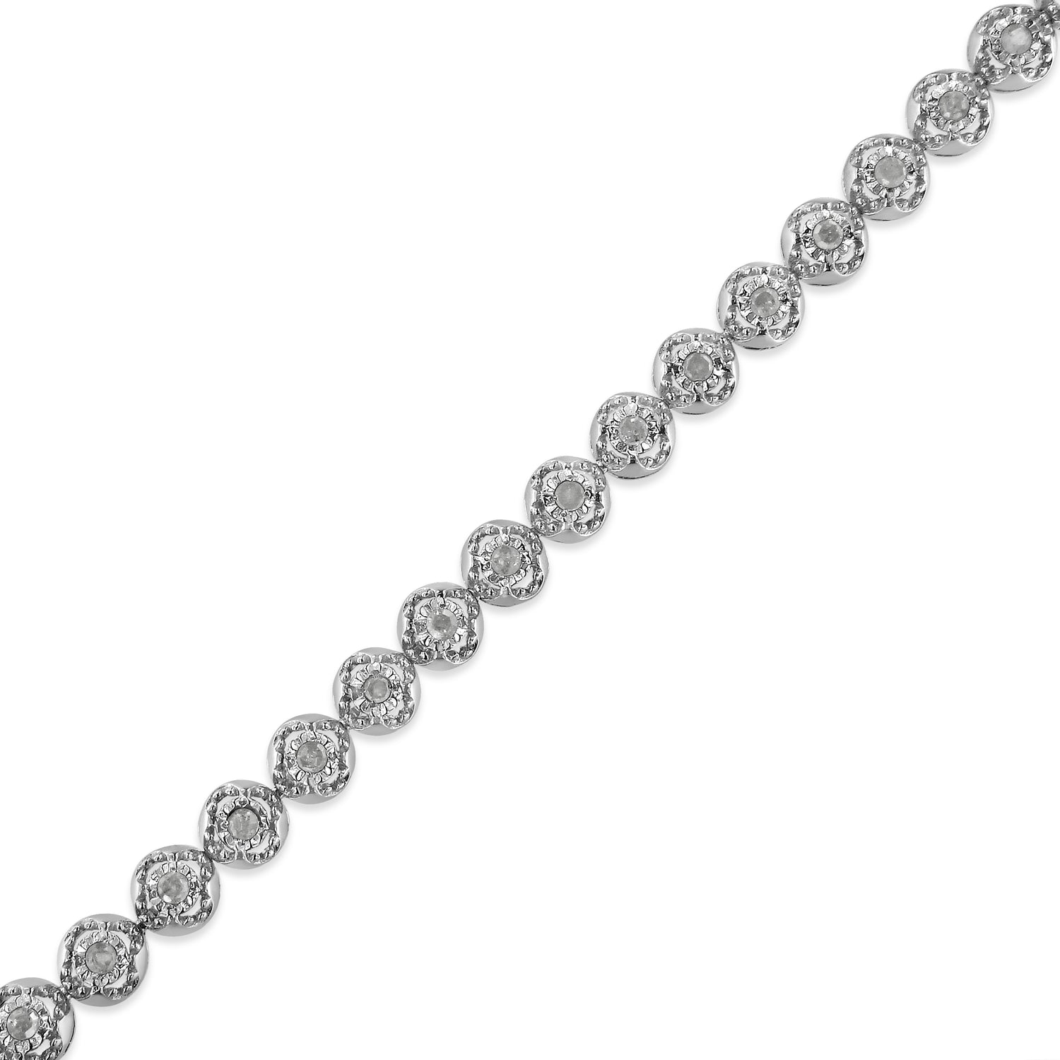 Haus of Brilliance .925 Sterling Silver 1.0 Cttw Diamond Miracle-Plate Open Quatrefoil Flower Circle-Link 7&quot; Tennis Bracelet (I-J color, I3 clarity)