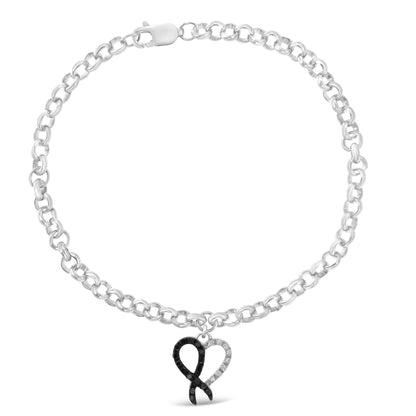 Haus of Brilliance Sterling Silver 1/6ct TDW Diamond Heart Charm Bracelet (Black, I2-I3)