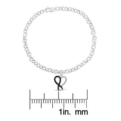 Haus of Brilliance Sterling Silver 1/6ct TDW Diamond Heart Charm Bracelet (Black, I2-I3)