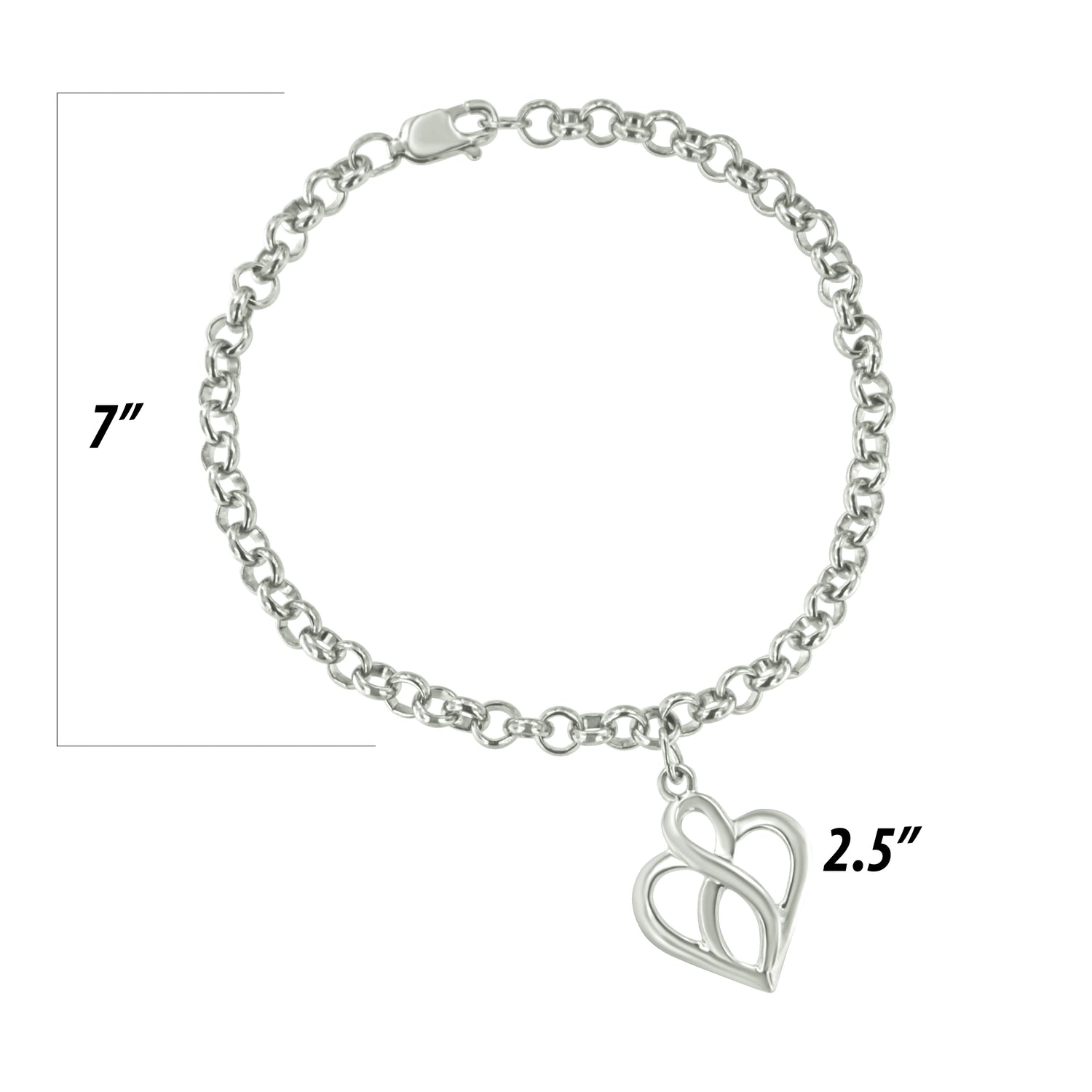 Haus of Brilliance .925 Sterling Silver Open Heart with Center Vertical Infinity Chain Charm Bracelet - Size 7&quot;