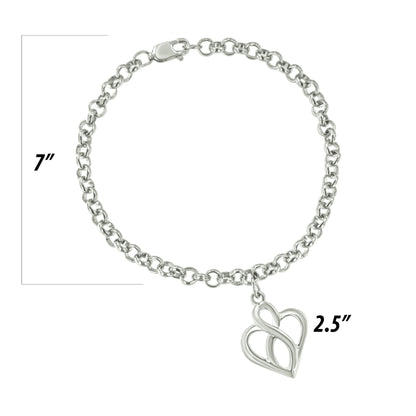 Haus of Brilliance .925 Sterling Silver Open Heart with Center Vertical Infinity Chain Charm Bracelet - Size 7&quot;