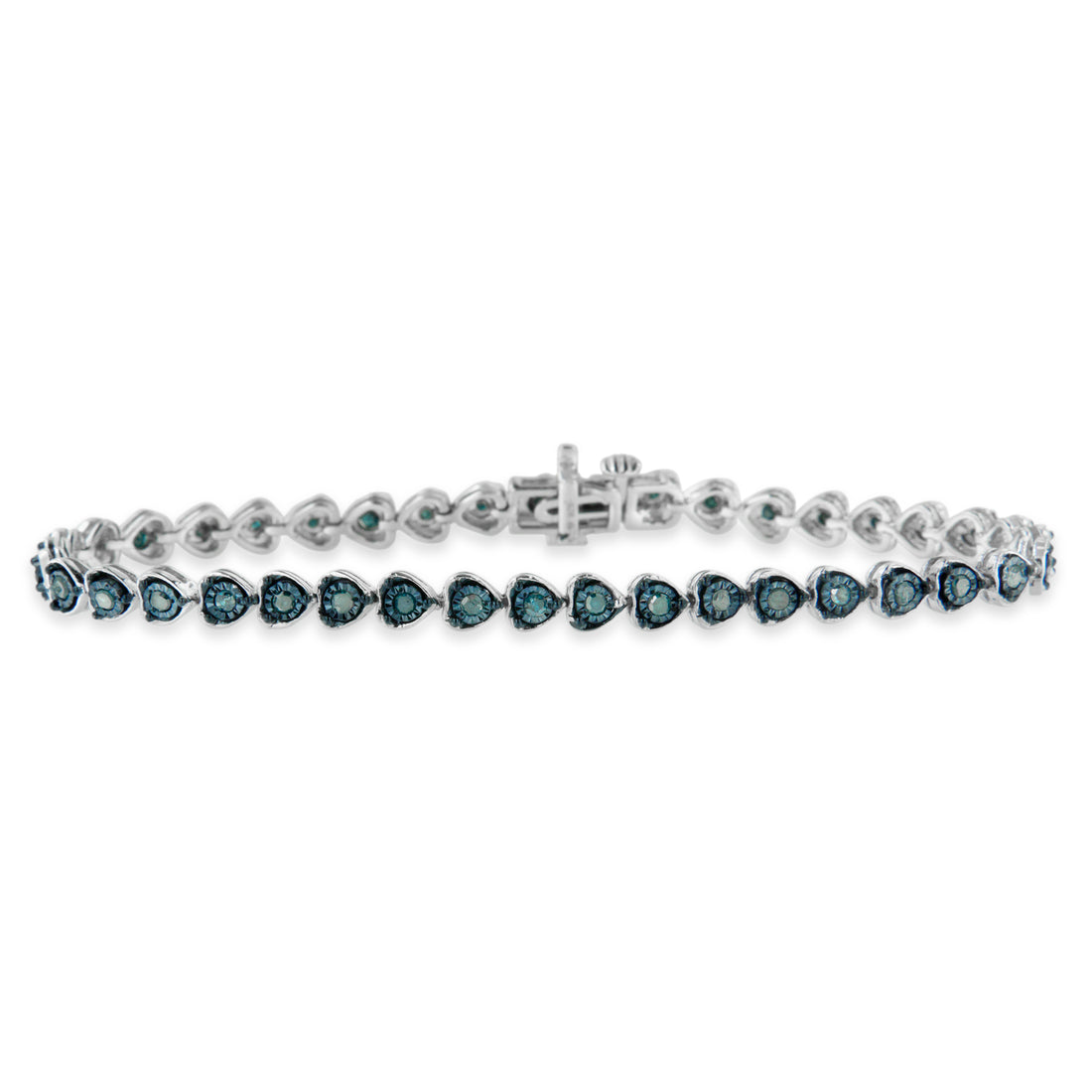 Haus of Brilliance Black Rhodium over .925 Sterling Silver 1.0 Cttw Miracle Set Diamond Heart-Link 7&quot; Tennis Bracelet (Blue Color, I2-I3 Clarity)