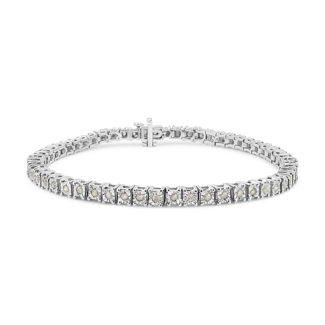 Haus of Brilliance .925 Sterling Silver 1.0 Cttw Diamond Square Frame Miracle-Set Tennis Bracelet (I-J Color, I3 Clarity) - 7&quot;