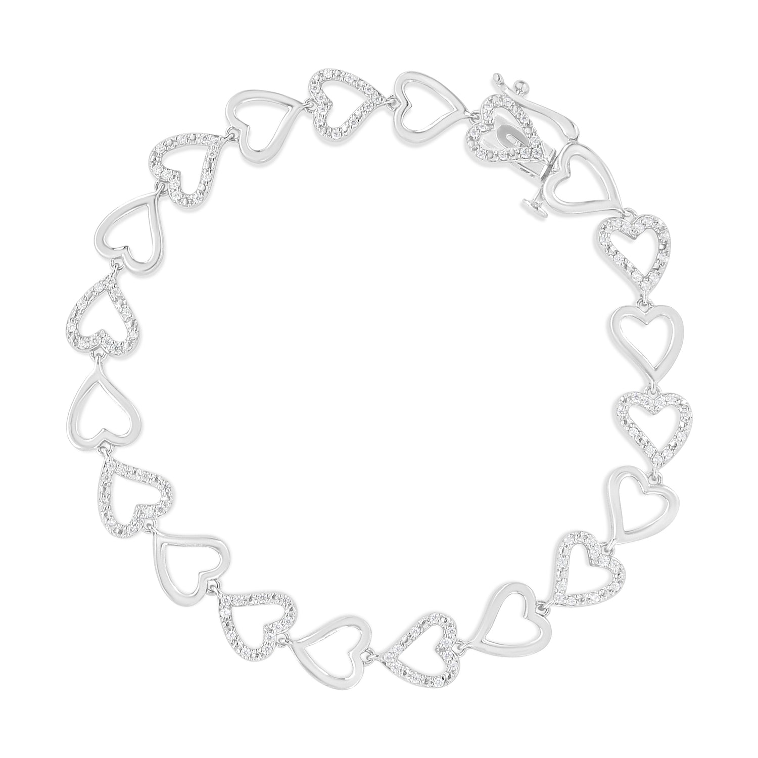 Haus of Brilliance .925 Sterling Silver 1/2 Cttw Diamond Alternating Heart Link Bracelet (I-J Color, I2-I3 Clarity)- Size 7.25&quot; Inches NWT