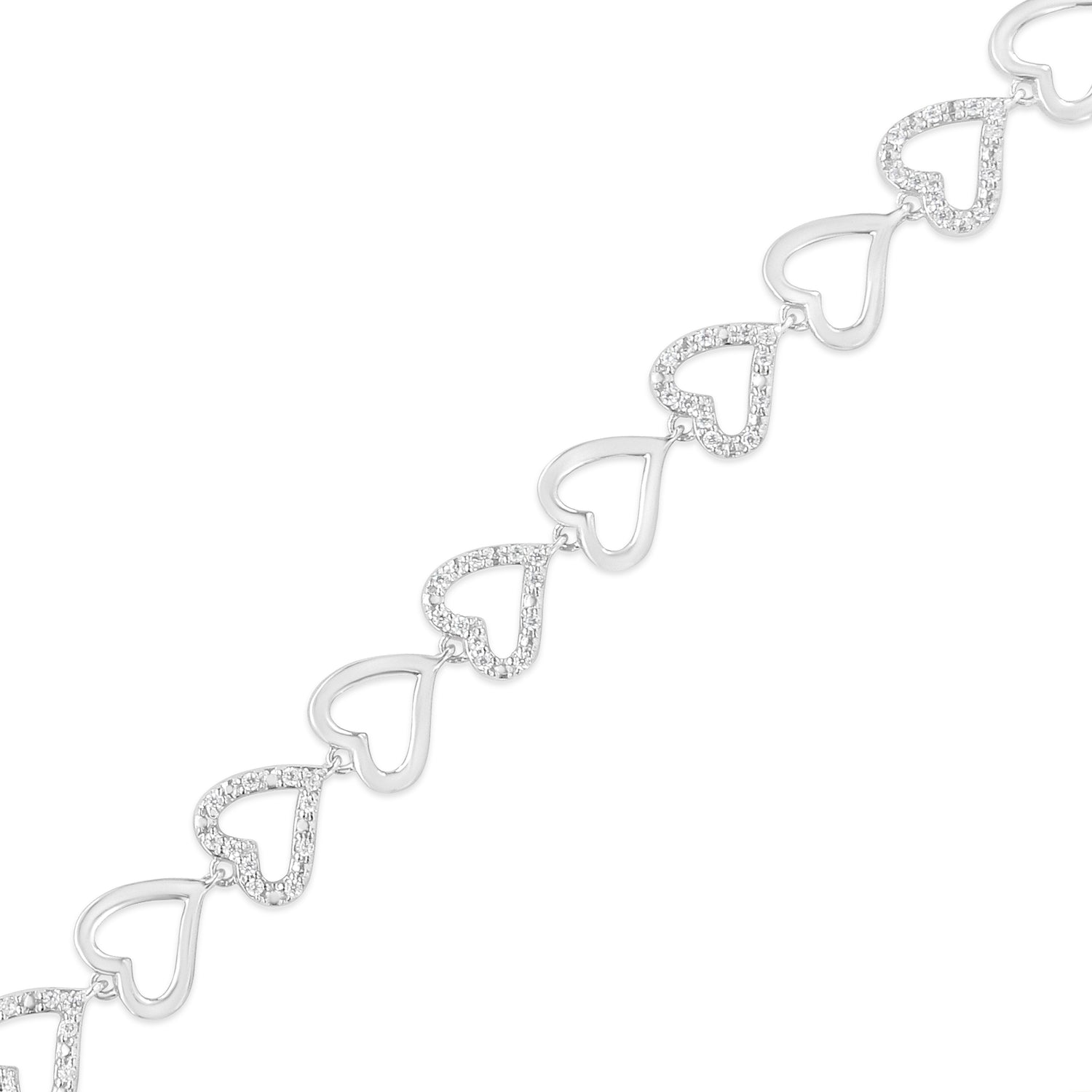 Haus of Brilliance .925 Sterling Silver 1/2 Cttw Diamond Alternating Heart Link Bracelet (I-J Color, I2-I3 Clarity)- Size 7.25&quot; Inches NWT