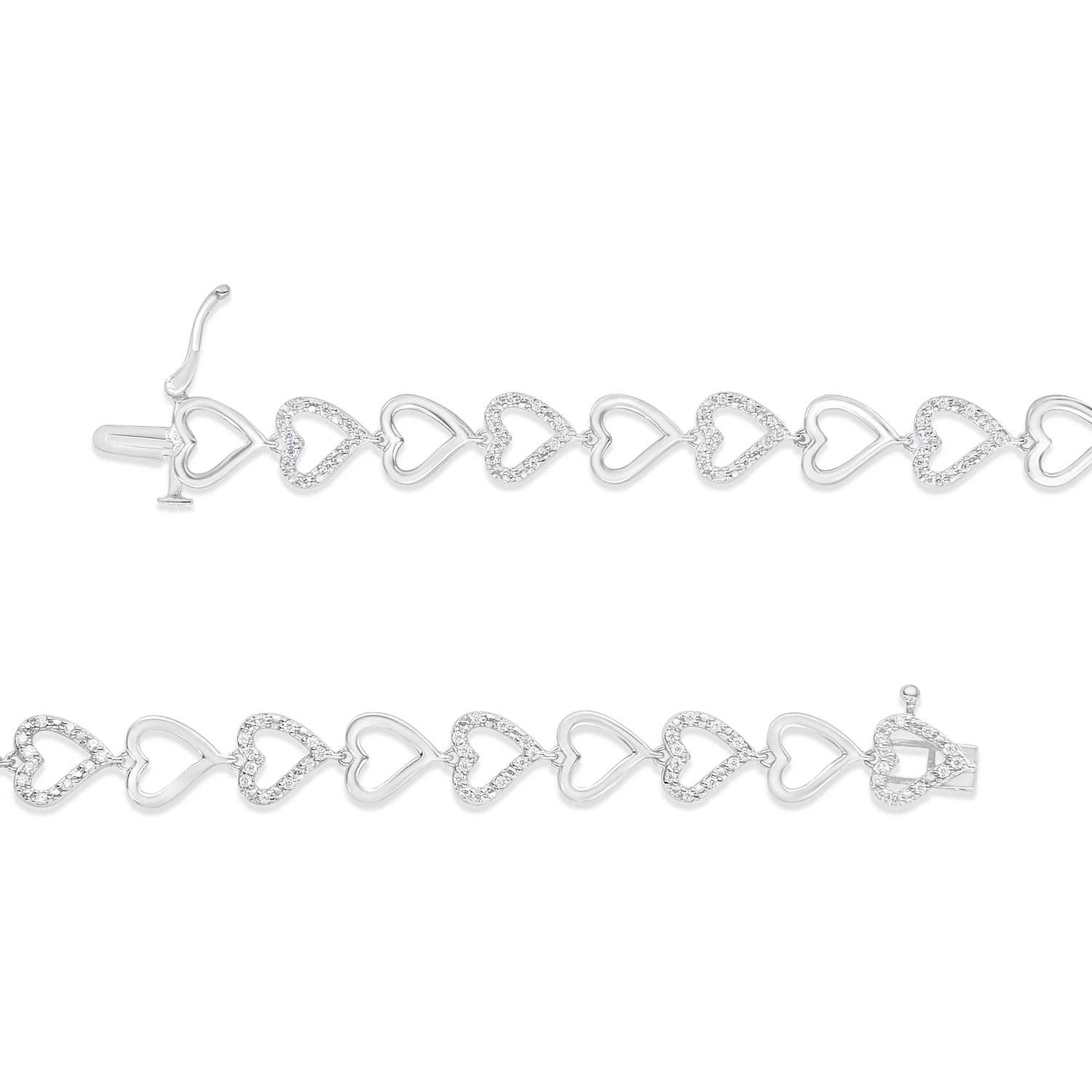 Haus of Brilliance .925 Sterling Silver 1/2 Cttw Diamond Alternating Heart Link Bracelet (I-J Color, I2-I3 Clarity)- Size 7.25&quot; Inches NWT