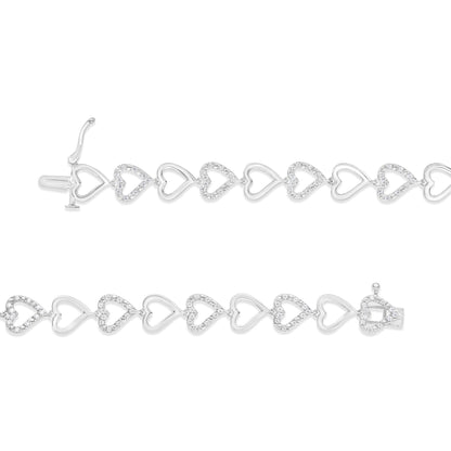 Haus of Brilliance .925 Sterling Silver 1/2 Cttw Diamond Alternating Heart Link Bracelet (I-J Color, I2-I3 Clarity)- Size 7.25&quot; Inches NWT