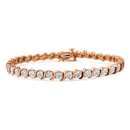 Haus of Brilliance 14K Rose Gold Plated .925 Sterling Silver 1/10 Cttw Diamond Round Miracle Plate and &quot;S&quot; Link Tennis Bracelet (I-J Color, I2- I3 Clarity) - 7&quot;