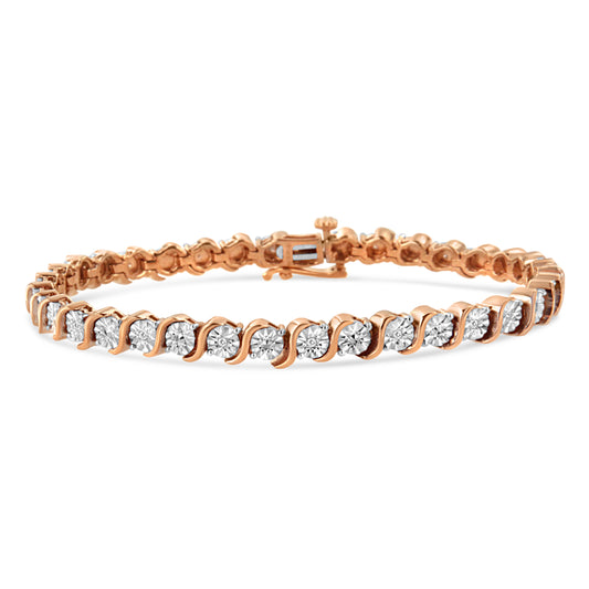 Haus of Brilliance 14K Rose Gold Plated .925 Sterling Silver 1/10 Cttw Diamond Round Miracle Plate and "S" Link Tennis Bracelet (I-J Color, I2- I3 Clarity) - 7"