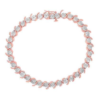 Haus of Brilliance 14K Rose Gold Plated .925 Sterling Silver 1/10 Cttw Diamond Round Miracle Plate and &quot;S&quot; Link Tennis Bracelet (I-J Color, I2- I3 Clarity) - 7&quot;