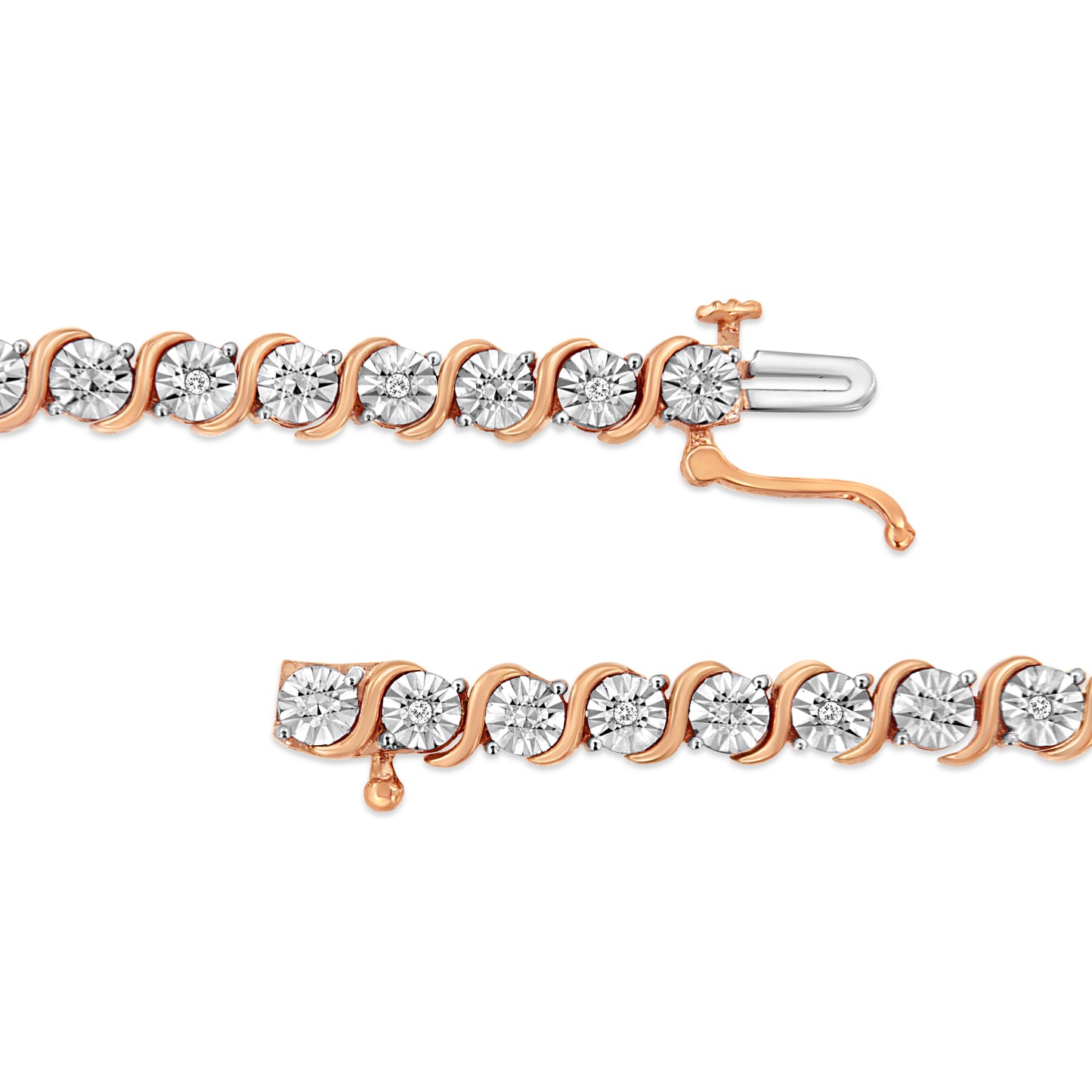 Haus of Brilliance 14K Rose Gold Plated .925 Sterling Silver 1/10 Cttw Diamond Round Miracle Plate and "S" Link Tennis Bracelet (I-J Color, I2- I3 Clarity) - 7"