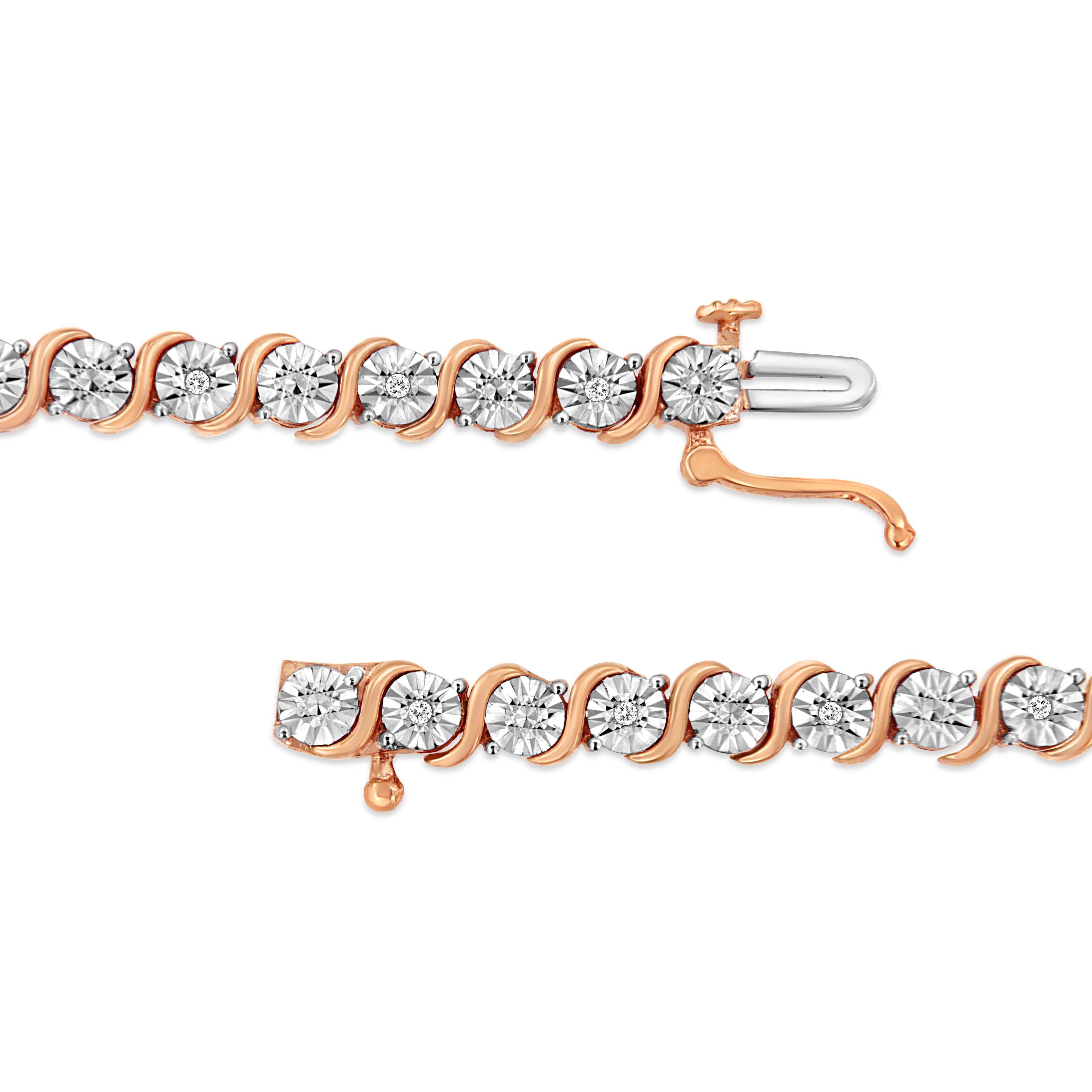 Haus of Brilliance 14K Rose Gold Plated .925 Sterling Silver 1/10 Cttw Diamond Round Miracle Plate and &quot;S&quot; Link Tennis Bracelet (I-J Color, I2- I3 Clarity) - 7&quot;