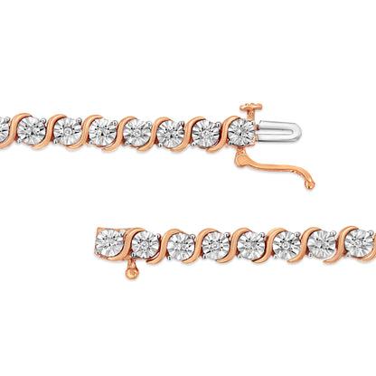 Haus of Brilliance 14K Rose Gold Plated .925 Sterling Silver 1/10 Cttw Diamond Round Miracle Plate and &quot;S&quot; Link Tennis Bracelet (I-J Color, I2- I3 Clarity) - 7&quot;