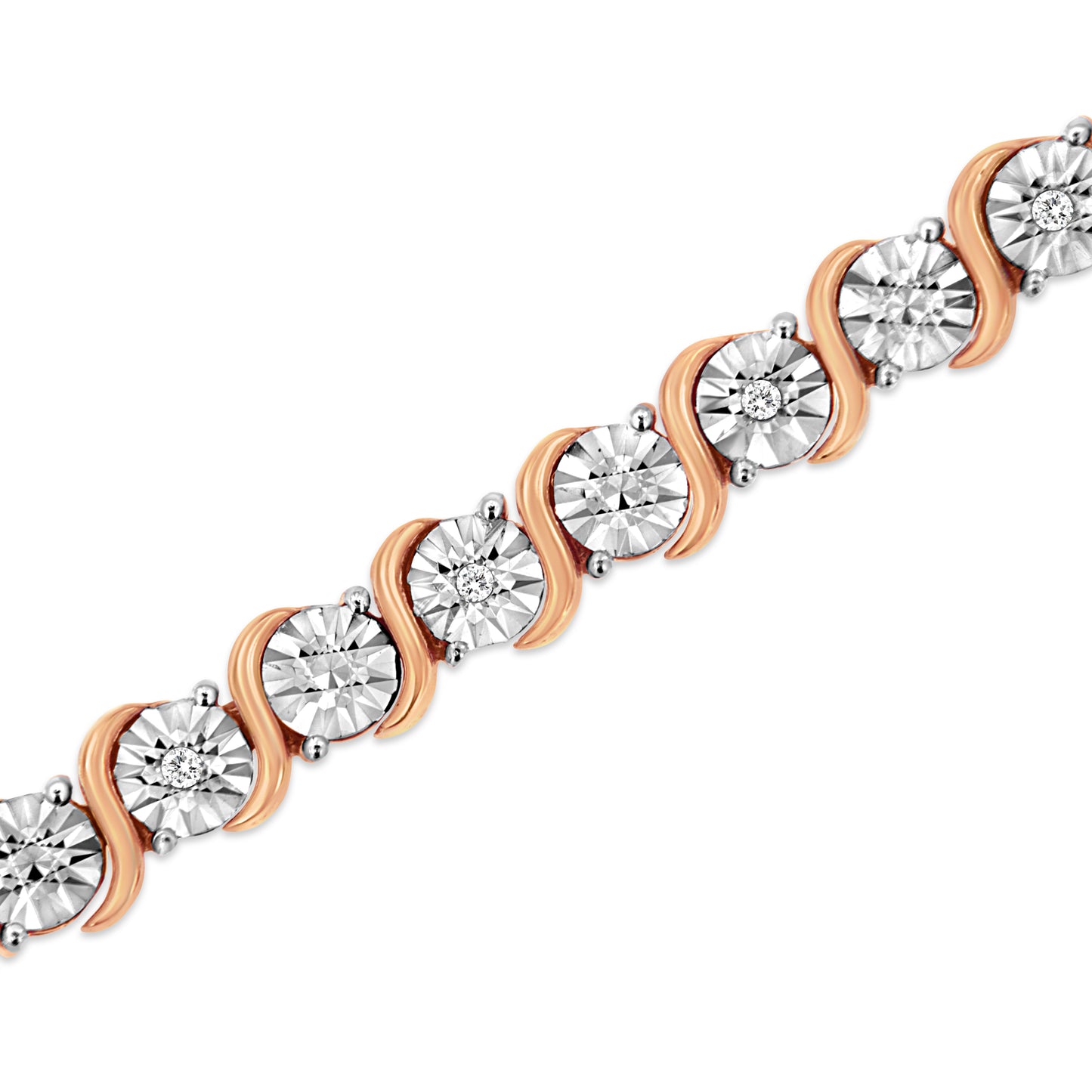 Haus of Brilliance 14K Rose Gold Plated .925 Sterling Silver 1/10 Cttw Diamond Round Miracle Plate and "S" Link Tennis Bracelet (I-J Color, I2- I3 Clarity) - 7"