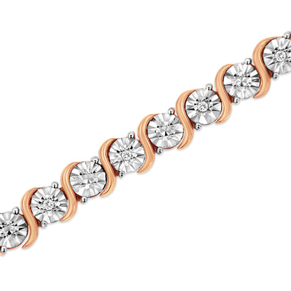 Haus of Brilliance 14K Rose Gold Plated .925 Sterling Silver 1/10 Cttw Diamond Round Miracle Plate and &quot;S&quot; Link Tennis Bracelet (I-J Color, I2- I3 Clarity) - 7&quot;