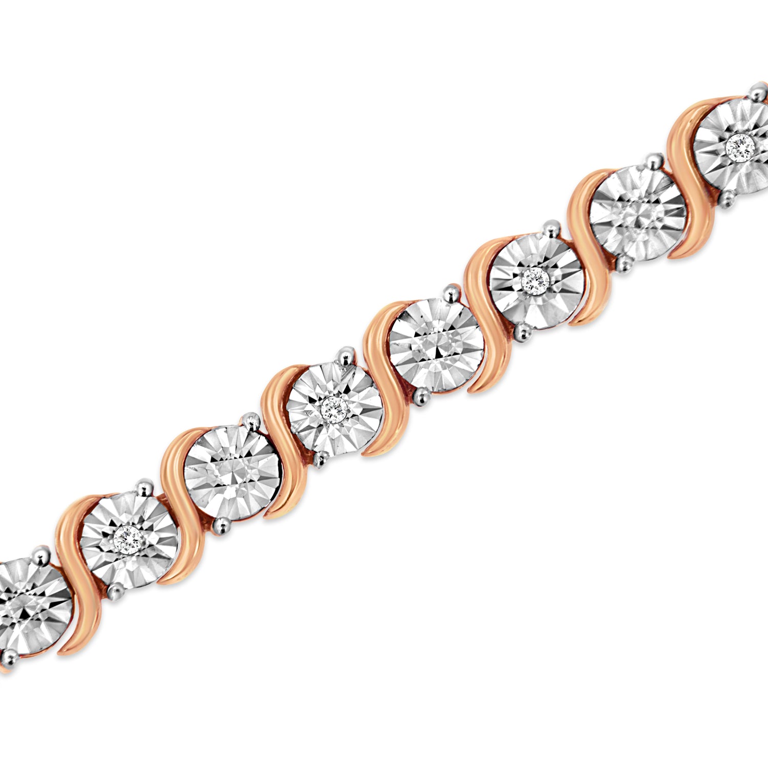 Haus of Brilliance 14K Rose Gold Plated .925 Sterling Silver 1/10 Cttw Diamond Round Miracle Plate and &quot;S&quot; Link Tennis Bracelet (I-J Color, I2- I3 Clarity) - 7&quot;