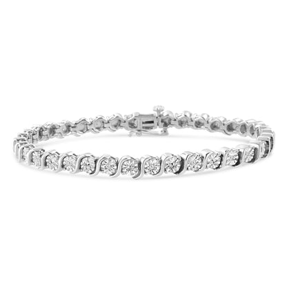 .925 Sterling Silver 1/10 Cttw Diamond Round Miracle Plate and &quot;S&quot; Link Tennis Bracelet (I-J Color, I2- I3 Clarity) - 7&quot;