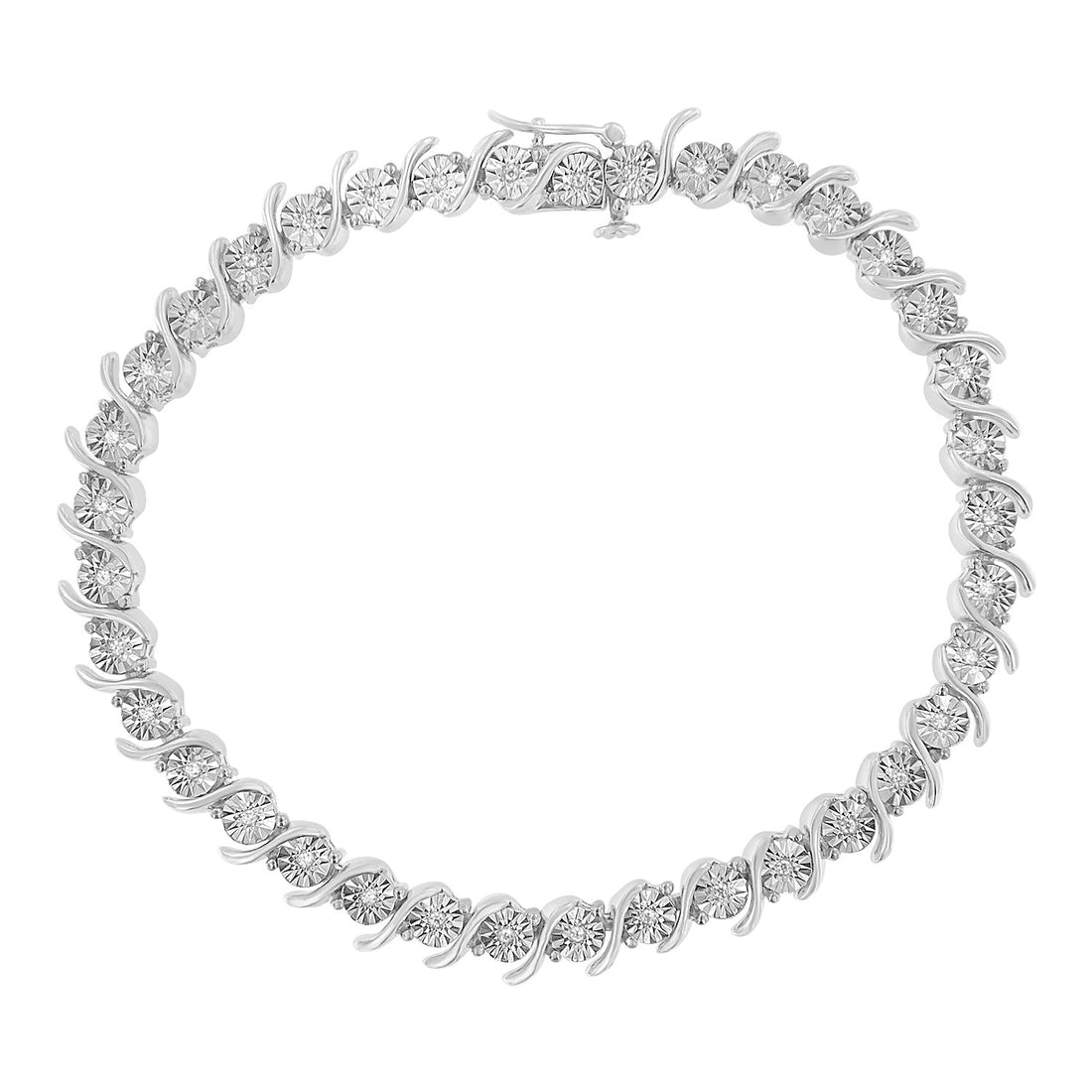 .925 Sterling Silver 1/10 Cttw Diamond Round Miracle Plate and &quot;S&quot; Link Tennis Bracelet (I-J Color, I2- I3 Clarity) - 7&quot;