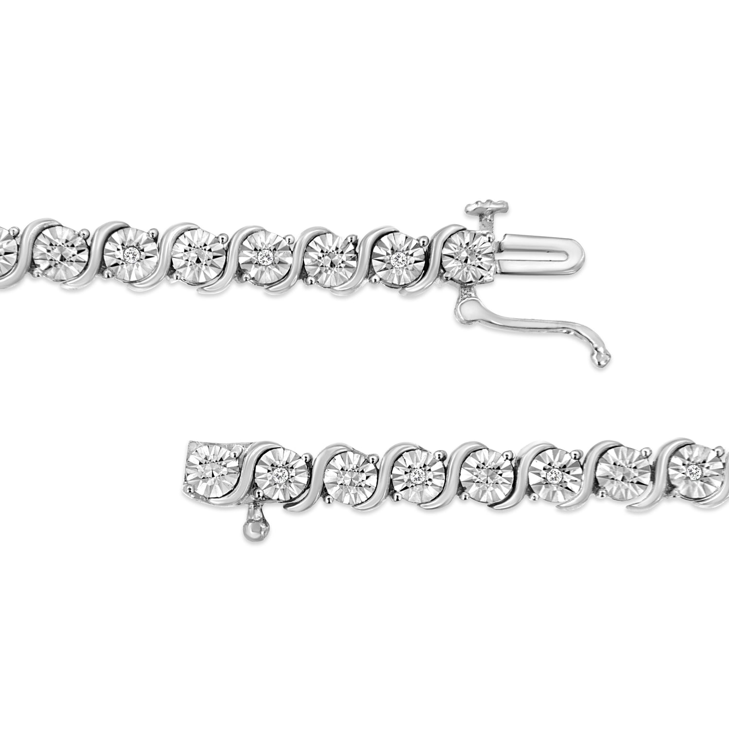 .925 Sterling Silver 1/10 Cttw Diamond Round Miracle Plate and &quot;S&quot; Link Tennis Bracelet (I-J Color, I2- I3 Clarity) - 7&quot;