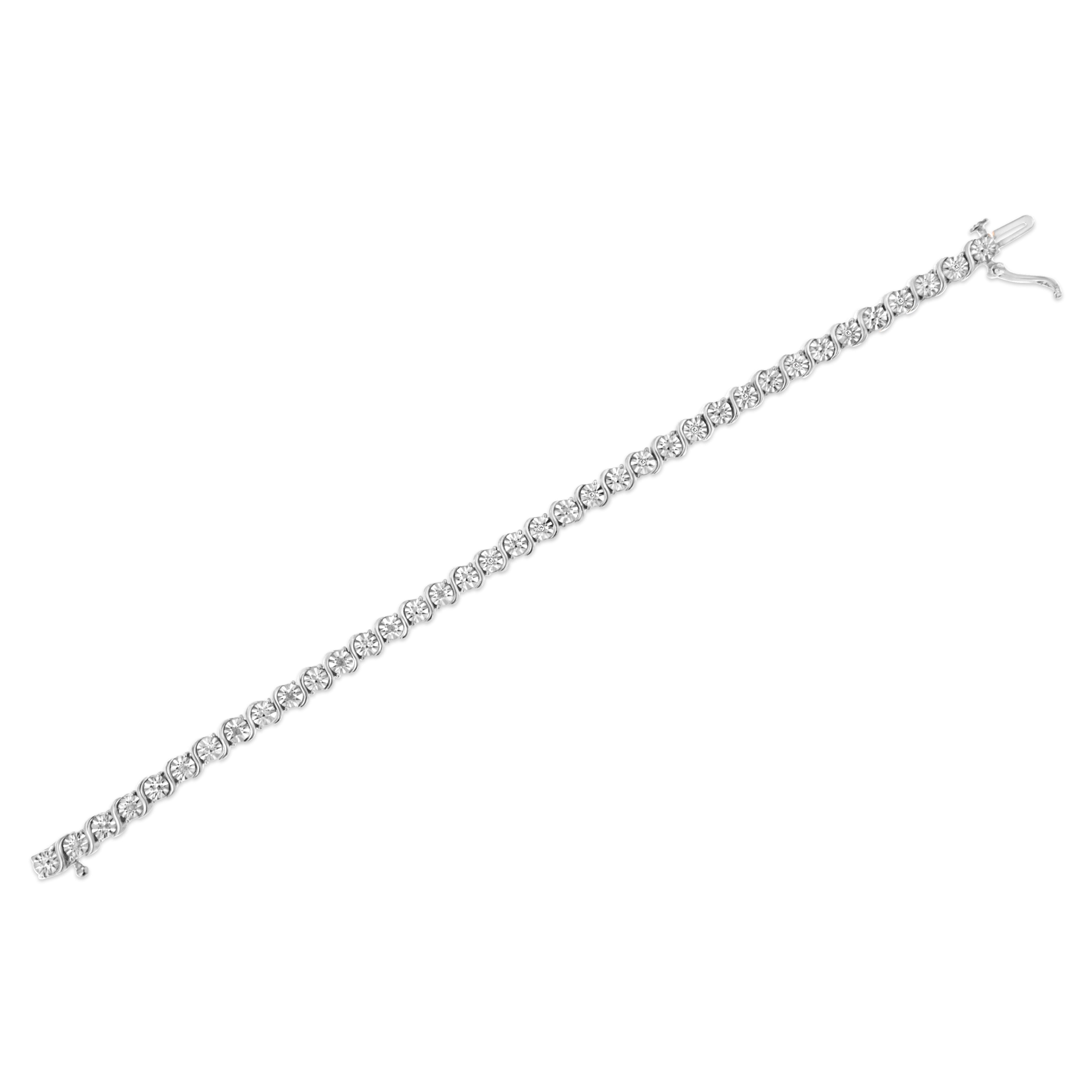 Haus of Brilliance .925 Sterling Silver 1/10 Cttw Diamond Round Miracle Plate and &quot;S&quot; Link Tennis Bracelet (I-J Color, I2- I3 Clarity) - 7&quot;