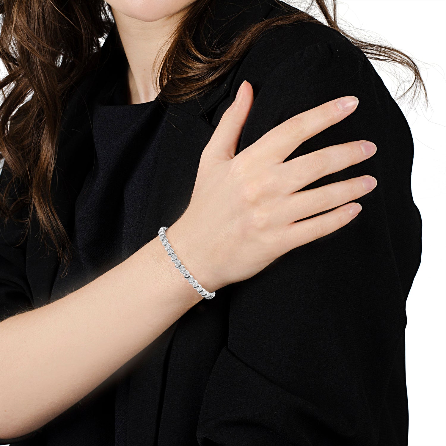 Haus of Brilliance .925 Sterling Silver 1/10 Cttw Diamond Round Miracle Plate and &quot;S&quot; Link Tennis Bracelet (I-J Color, I2- I3 Clarity) - 7&quot;