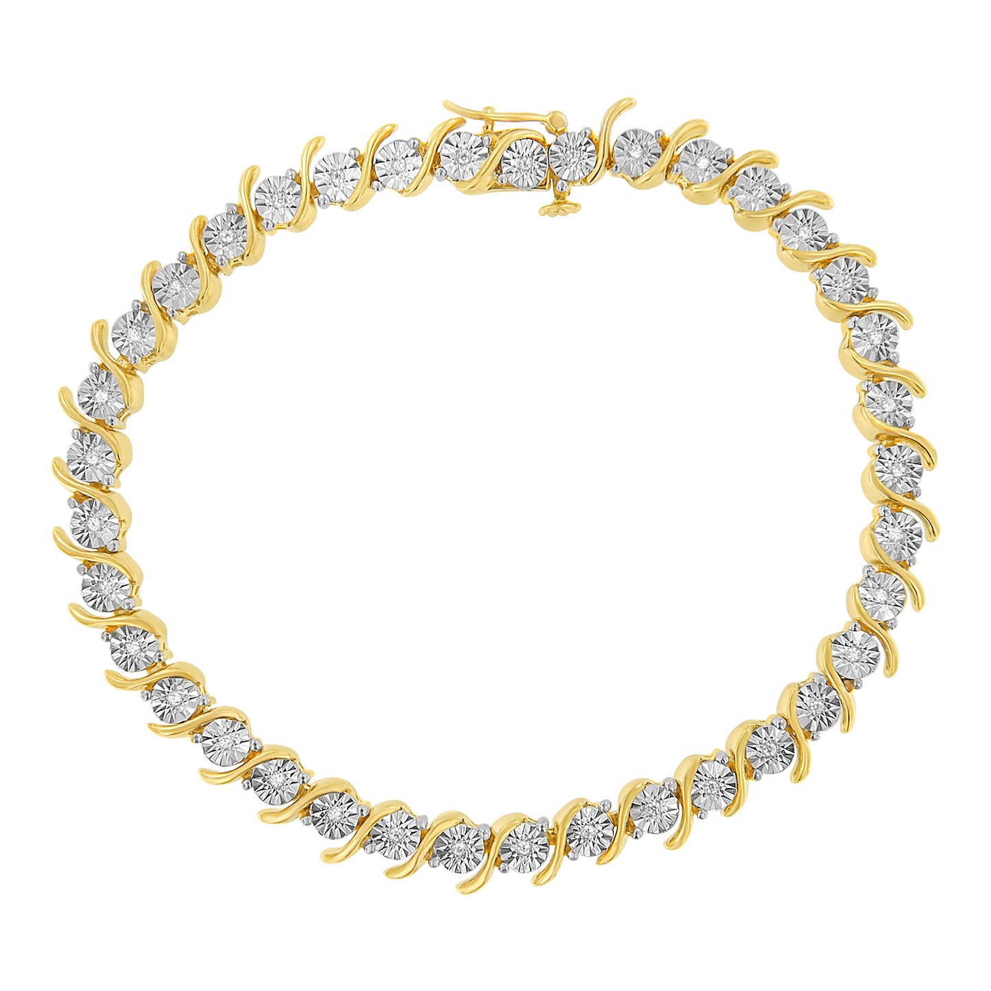 Haus of Brilliance 14K Yellow Gold Plated .925 Sterling Silver 1/10 Cttw Diamond Round Miracle Plate and "S" Link Tennis Bracelet (I-J Color, I2- I3 Clarity) - 7"