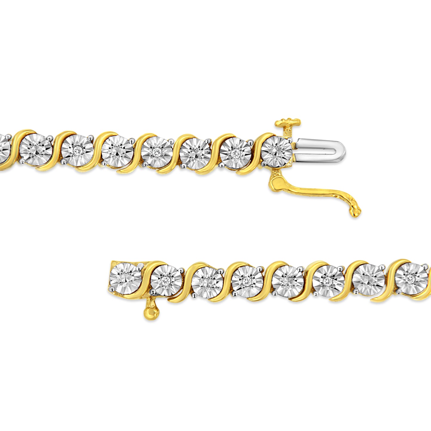 Haus of Brilliance 14K Yellow Gold Plated .925 Sterling Silver 1/10 Cttw Diamond Round Miracle Plate and "S" Link Tennis Bracelet (I-J Color, I2- I3 Clarity) - 7"