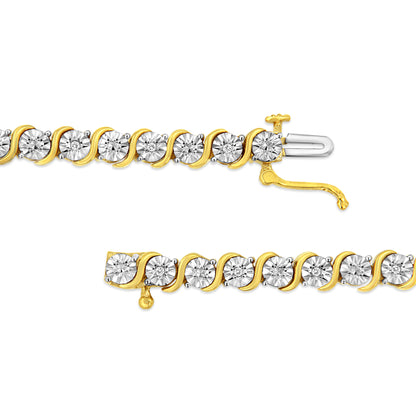 Haus of Brilliance 14K Yellow Gold Plated .925 Sterling Silver 1/10 Cttw Diamond Round Miracle Plate and &quot;S&quot; Link Tennis Bracelet (I-J Color, I2- I3 Clarity) - 7&quot;