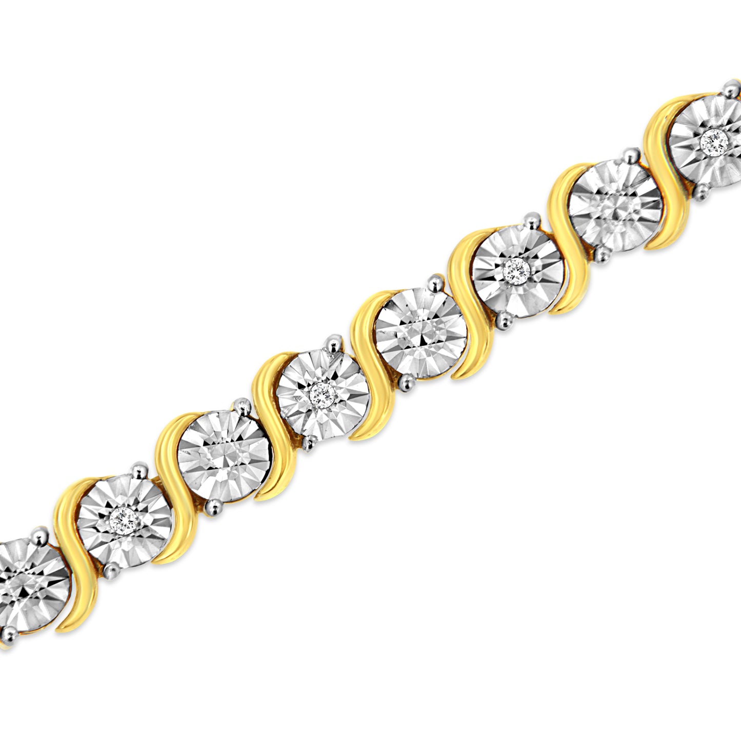 Haus of Brilliance 14K Yellow Gold Plated .925 Sterling Silver 1/10 Cttw Diamond Round Miracle Plate and "S" Link Tennis Bracelet (I-J Color, I2- I3 Clarity) - 7"