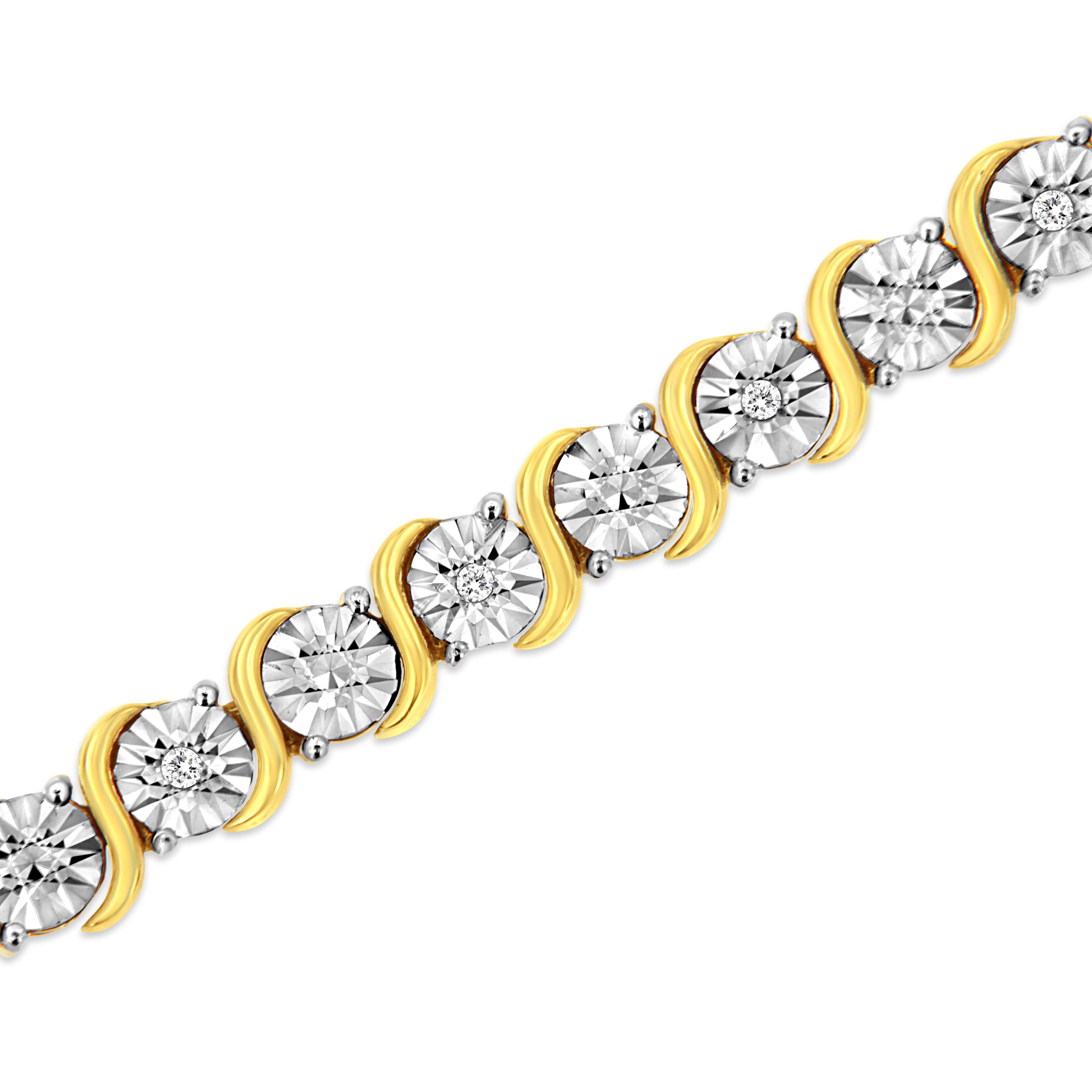 Haus of Brilliance 14K Yellow Gold Plated .925 Sterling Silver 1/10 Cttw Diamond Round Miracle Plate and &quot;S&quot; Link Tennis Bracelet (I-J Color, I2- I3 Clarity) - 7&quot;