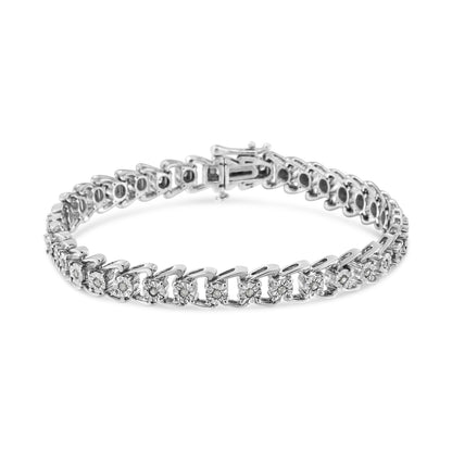 Haus of Brilliance .925 Sterling Silver 1/2 Cttw Diamond Miracle-Set Double Swoosh Wave Style 7&quot; Tennis Bracelet (I-J Color, I3 Clarity)