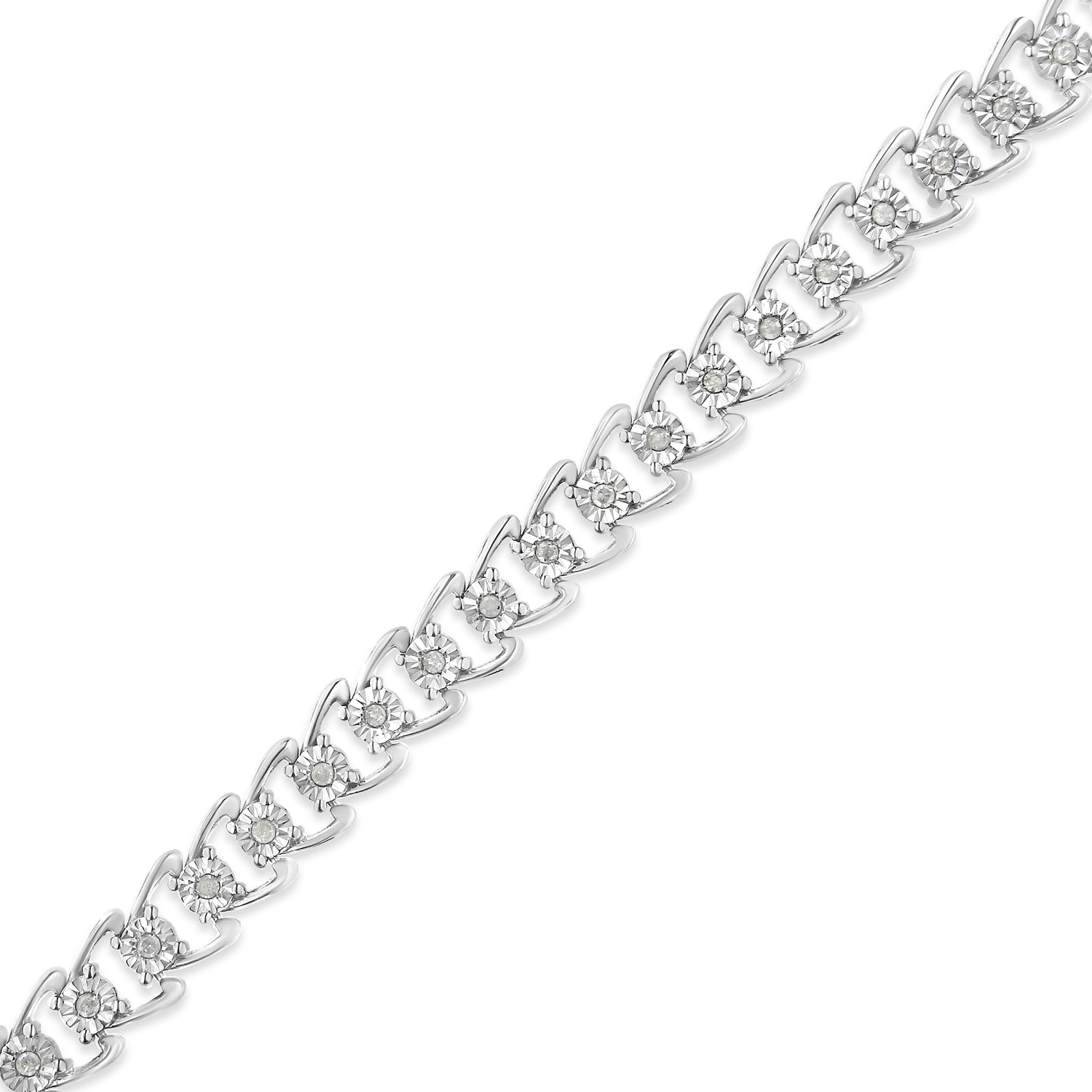 Haus of Brilliance .925 Sterling Silver 1/2 Cttw Diamond Miracle-Set Double Swoosh Wave Style 7&quot; Tennis Bracelet (I-J Color, I3 Clarity)