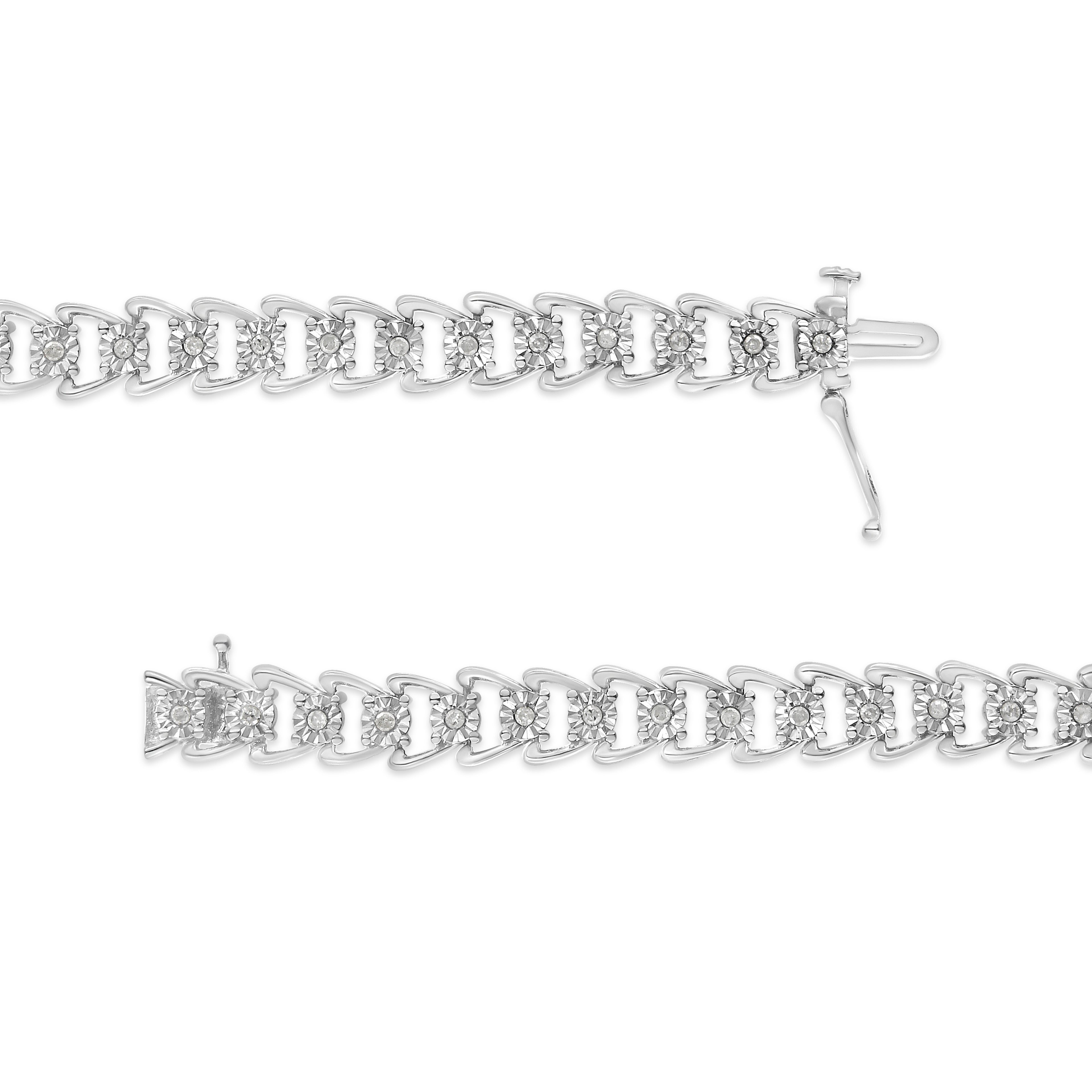 Haus of Brilliance .925 Sterling Silver 1/2 Cttw Diamond Miracle-Set Double Swoosh Wave Style 7&quot; Tennis Bracelet (I-J Color, I3 Clarity)