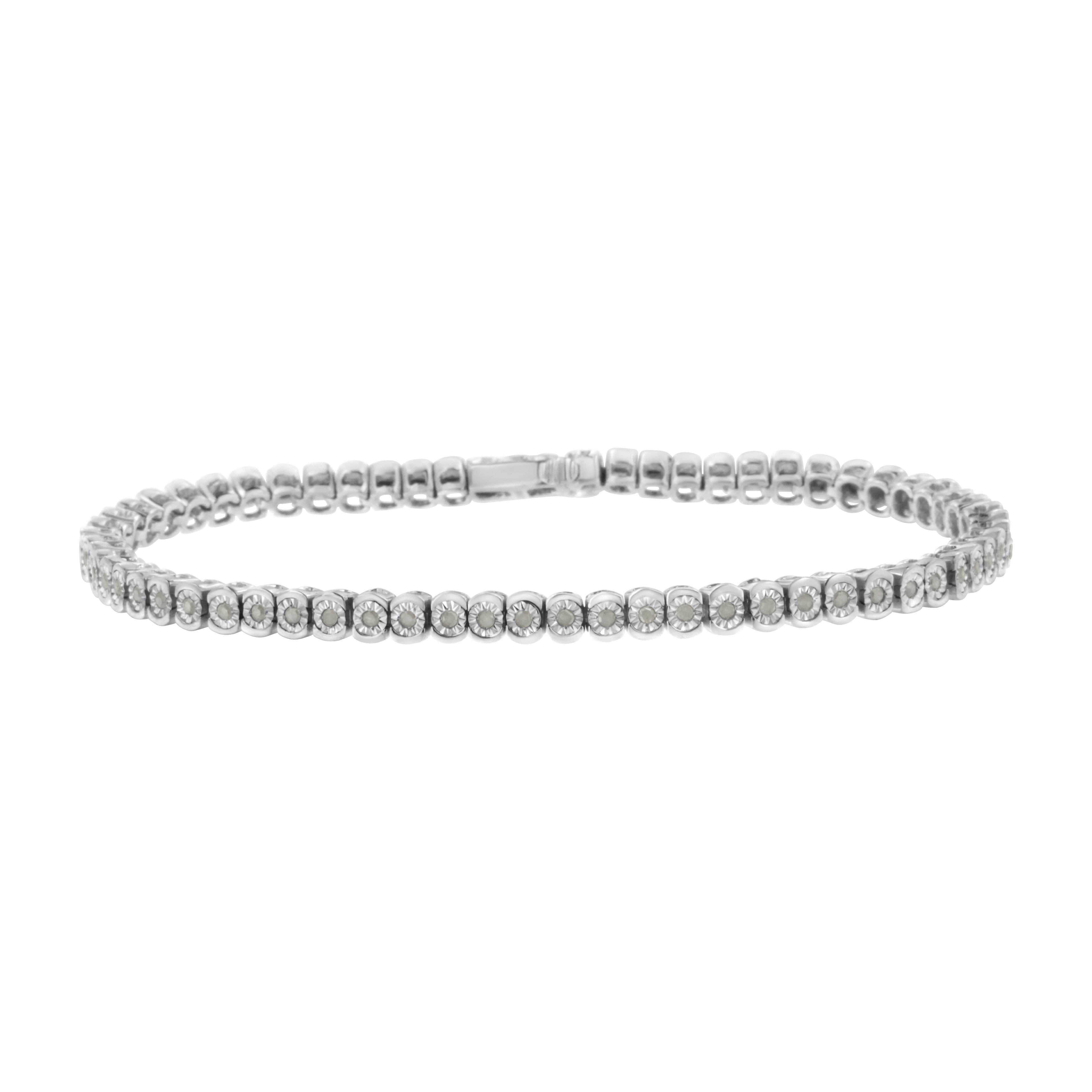 Haus of Brilliance .925 Sterling Silver ½ Cttw Miracle-Set Diamond Round Half Bezel 7” Tennis Bracelet (I-J Color, I2-I3 Clarity)