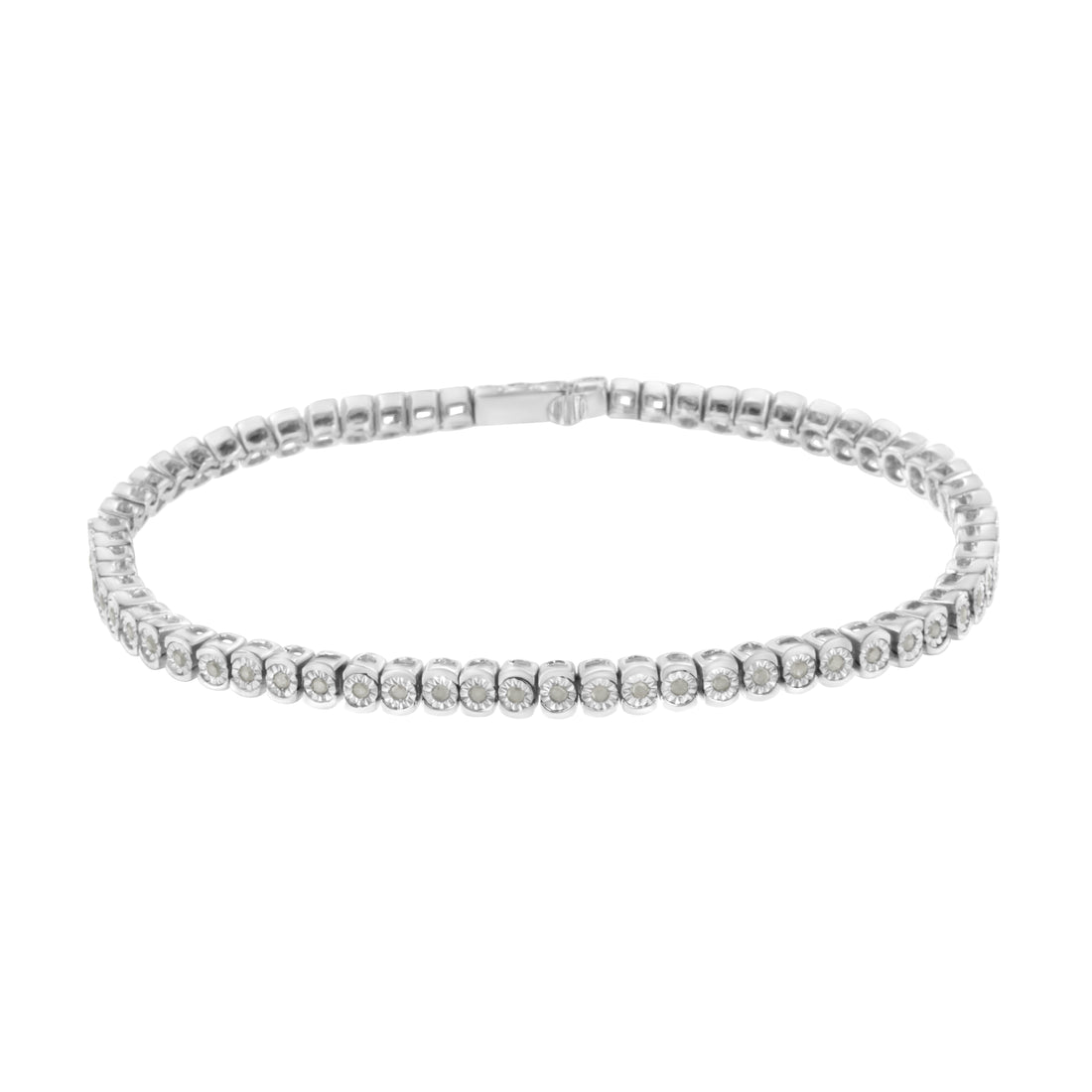Haus of Brilliance .925 Sterling Silver ½ Cttw Miracle-Set Diamond Round Half Bezel 7” Tennis Bracelet (I-J Color, I2-I3 Clarity)