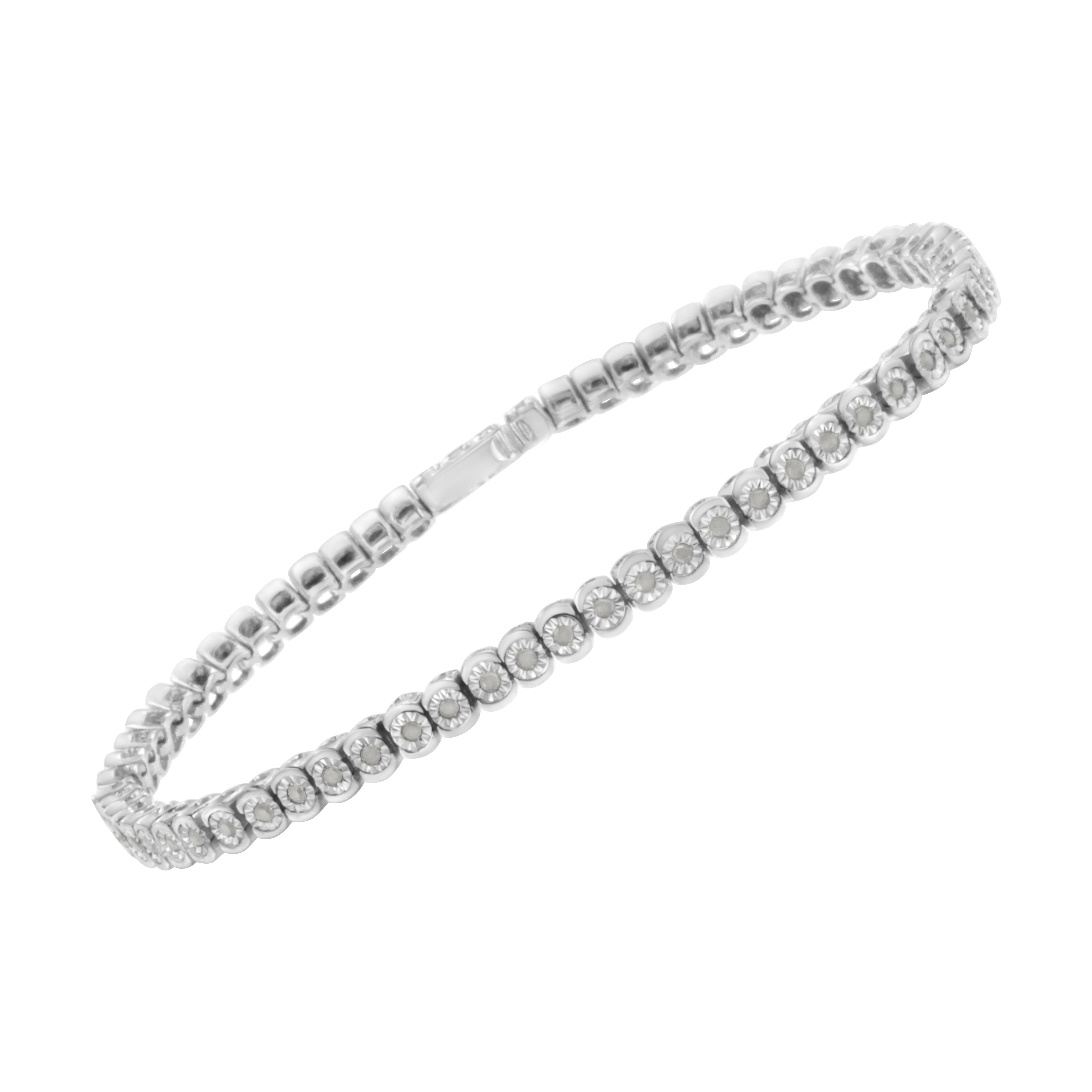 Haus of Brilliance .925 Sterling Silver ½ Cttw Miracle-Set Diamond Round Half Bezel 7” Tennis Bracelet (I-J Color, I2-I3 Clarity)