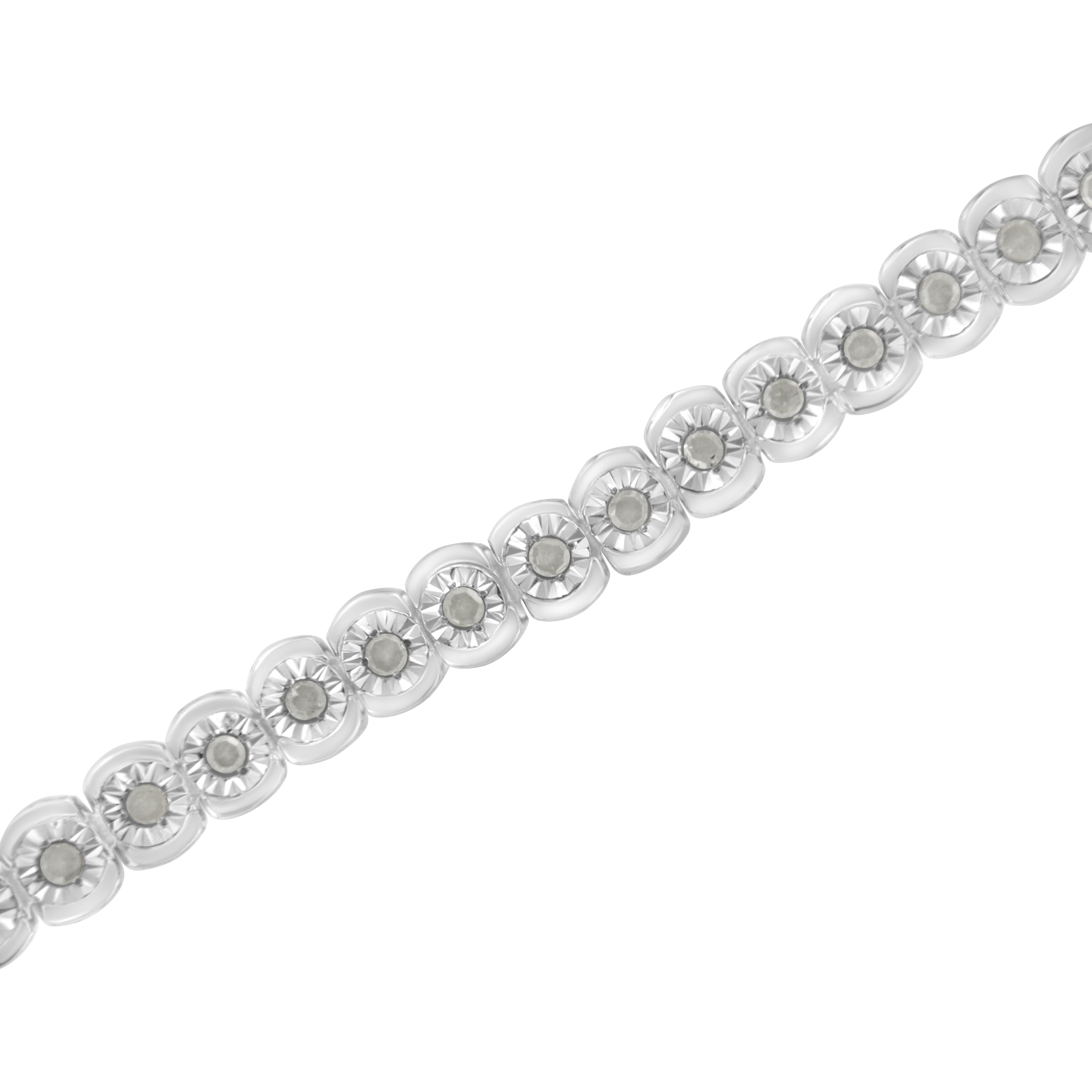 Haus of Brilliance .925 Sterling Silver ½ Cttw Miracle-Set Diamond Round Half Bezel 7” Tennis Bracelet (I-J Color, I2-I3 Clarity)