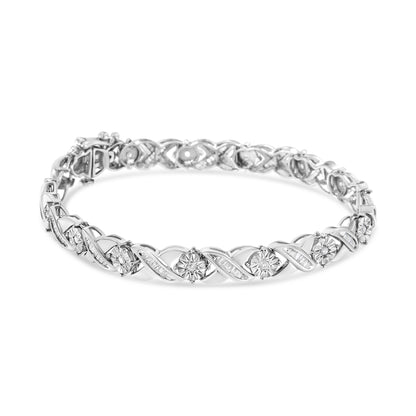 Haus of Brilliance .925 Sterling Silver 1.0 Cttw Round-Brilliant and Baguette Cut Diamond Miracle-Set X-Link 7&quot; Tennis Bracelet (I-J Color, I2-I3 Clarity)