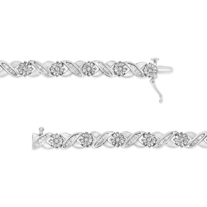 Haus of Brilliance .925 Sterling Silver 1.0 Cttw Round-Brilliant and Baguette Cut Diamond Miracle-Set X-Link 7&quot; Tennis Bracelet (I-J Color, I2-I3 Clarity)