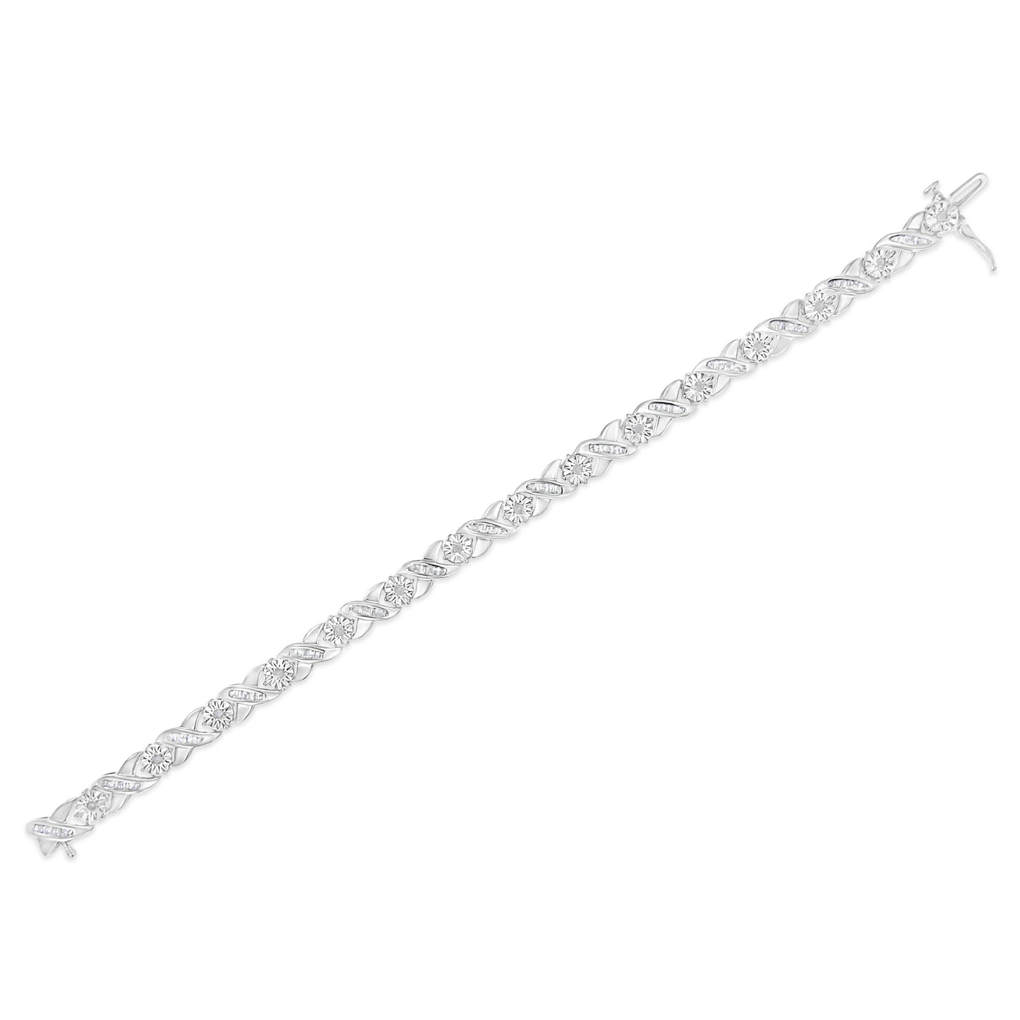 Haus of Brilliance .925 Sterling Silver 1.0 Cttw Round-Brilliant and Baguette Cut Diamond Miracle-Set X-Link 7" Tennis Bracelet (I-J Color, I2-I3 Clarity)