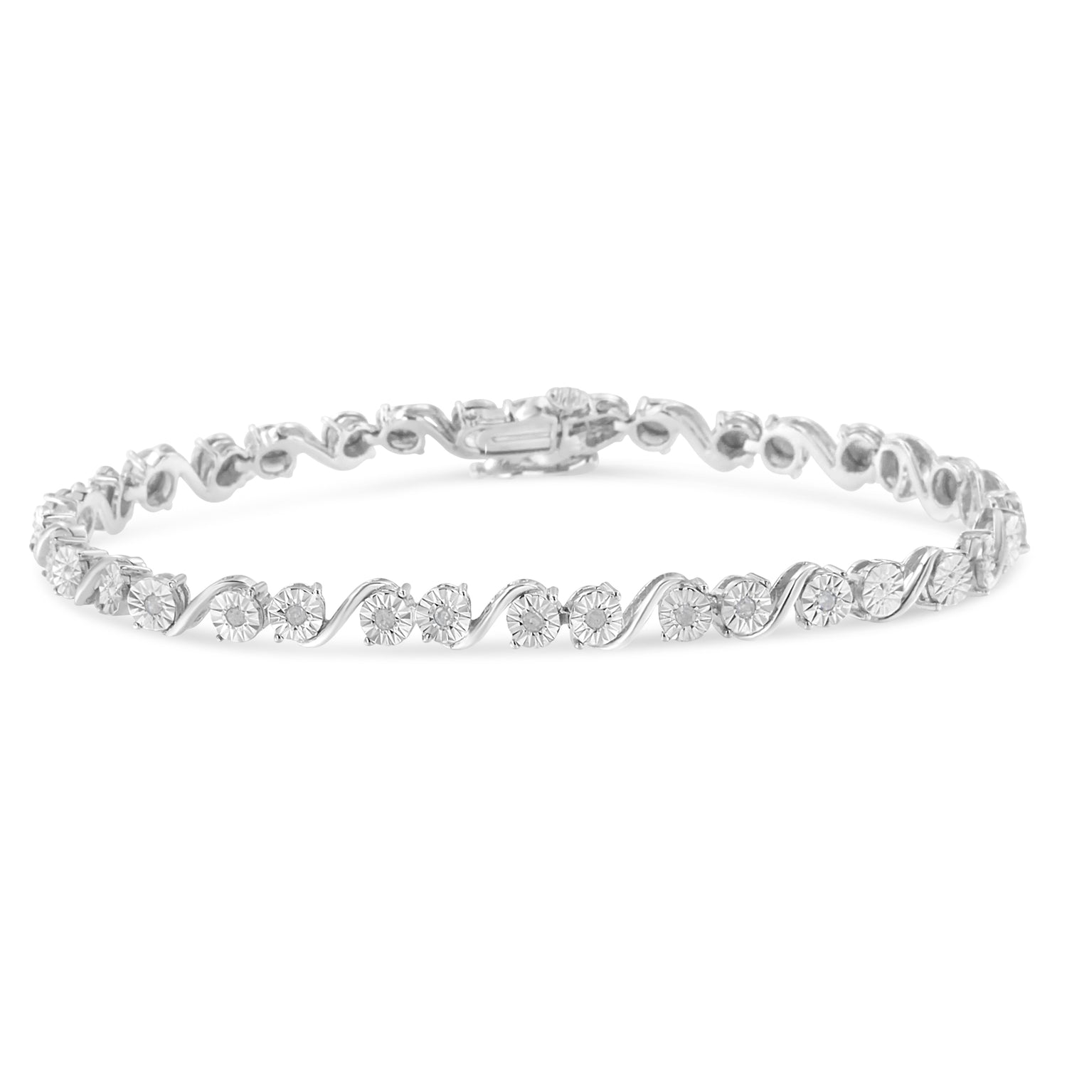 Haus of Brilliance .925 Sterling Silver 1/10 Cttw Round Diamond &quot;S&quot; Link Miracle Plate Tennis Bracelet (I-J Color, I3 Clarity) - 7-1/4&quot;