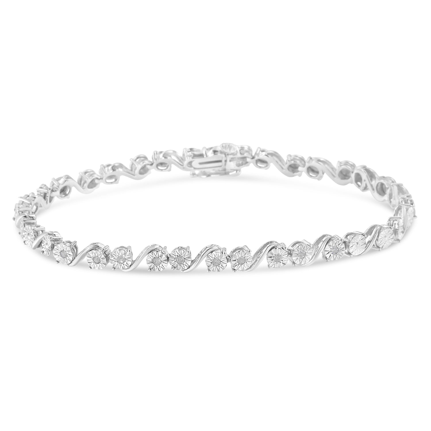 Haus of Brilliance .925 Sterling Silver 1/10 Cttw Round Diamond &quot;S&quot; Link Miracle Plate Tennis Bracelet (I-J Color, I3 Clarity) - 7-1/4&quot;