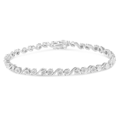 Haus of Brilliance .925 Sterling Silver 1/10 Cttw Round Diamond &quot;S&quot; Link Miracle Plate Tennis Bracelet (I-J Color, I3 Clarity) - 7-1/4&quot;