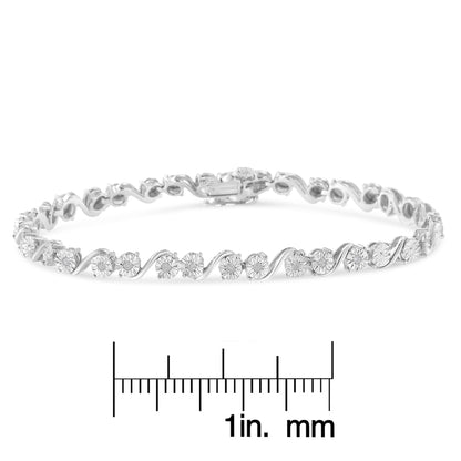 Haus of Brilliance .925 Sterling Silver 1/10 Cttw Round Diamond &quot;S&quot; Link Miracle Plate Tennis Bracelet (I-J Color, I3 Clarity) - 7-1/4&quot;